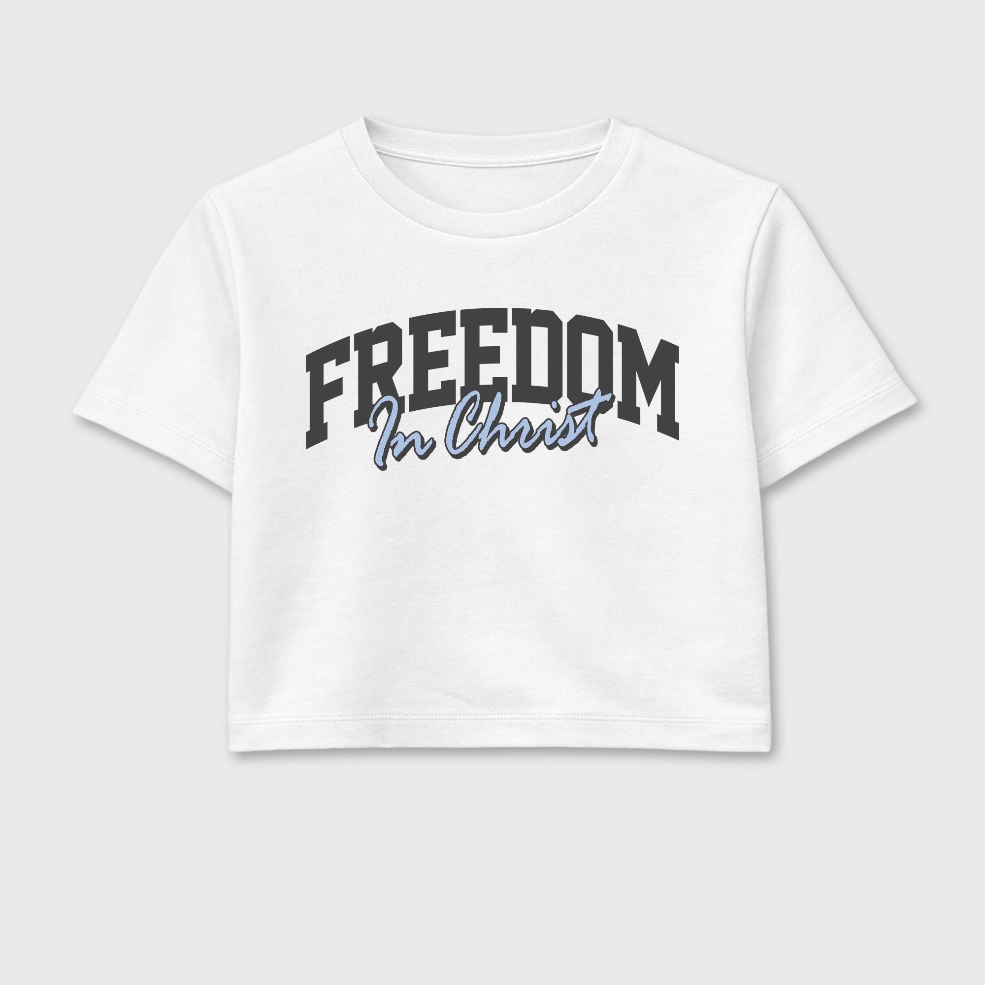Sneakerfit for Sneakerheads – Sneaker Tees To Match Air Jordan 5 Wolf Grey Sneakers – Freedom In Christ Crop T-Shirt White 2