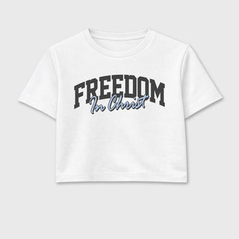 Sneakerfit for Sneakerheads – Sneaker Tees To Match Air Jordan 5 Wolf Grey Sneakers – Freedom In Christ Crop T-Shirt White 2