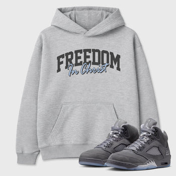 Sneakerfit for Sneakerheads – Sneaker Tees To Match Air Jordan 5 Wolf Grey Sneakers – Freedom In Christ Tee Heather Grey 1