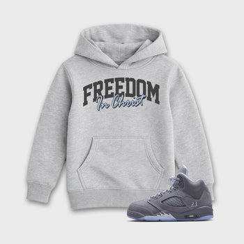 Sneakerfit for Sneakerheads – Sneaker Tees To Match Air Jordan 5 Wolf Grey Sneakers – Freedom In Christ Kids T-Shirt Heather Grey 1