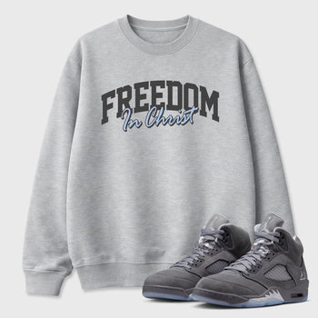 Sneakerfit for Sneakerheads – Sneaker Tees To Match Air Jordan 5 Wolf Grey Sneakers – Freedom In Christ Tee Heather Grey 1