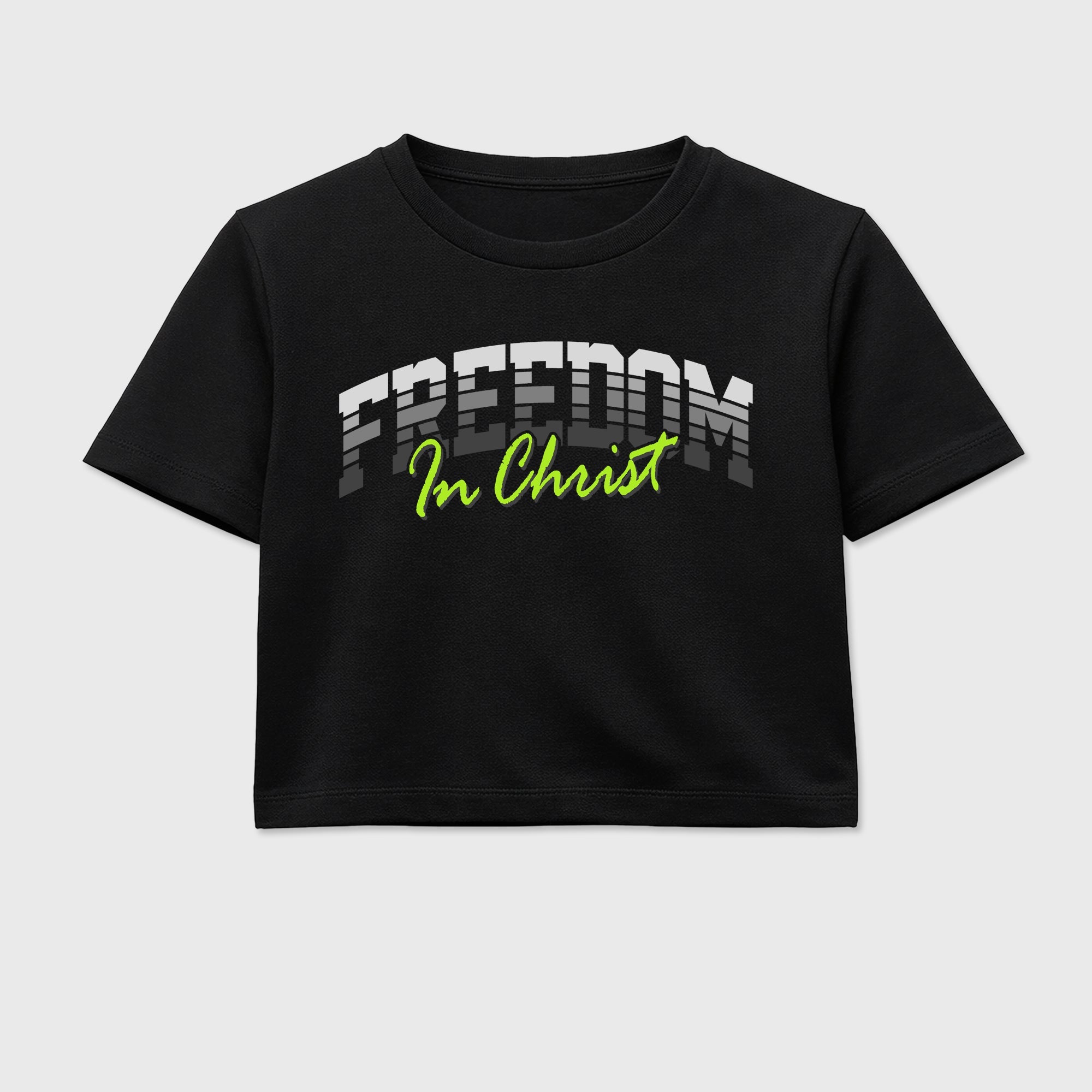 Sneakerfit for Sneakerheads – Sneaker Tees To Match Air Max 95 Neon Yellow Sneakers – Freedom In Christ Crop T-Shirt Black 2