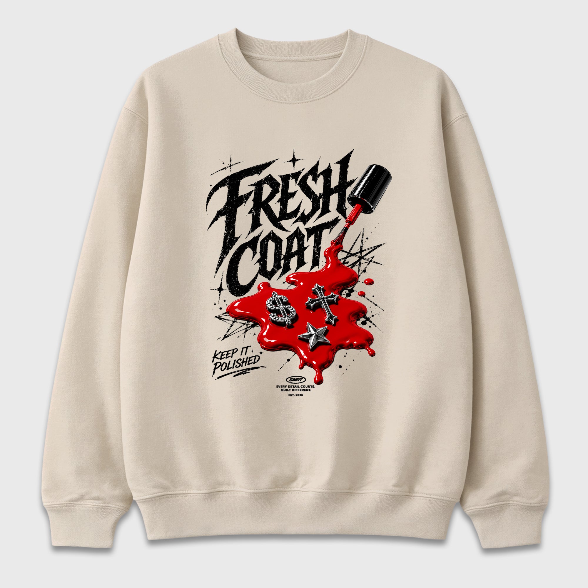 Fresh Coat Graphic T-Shirt featuring original streetwear artwork designed to match the Air Jordan 1 Nails and Grails. Natural 2 Graphic Tee.