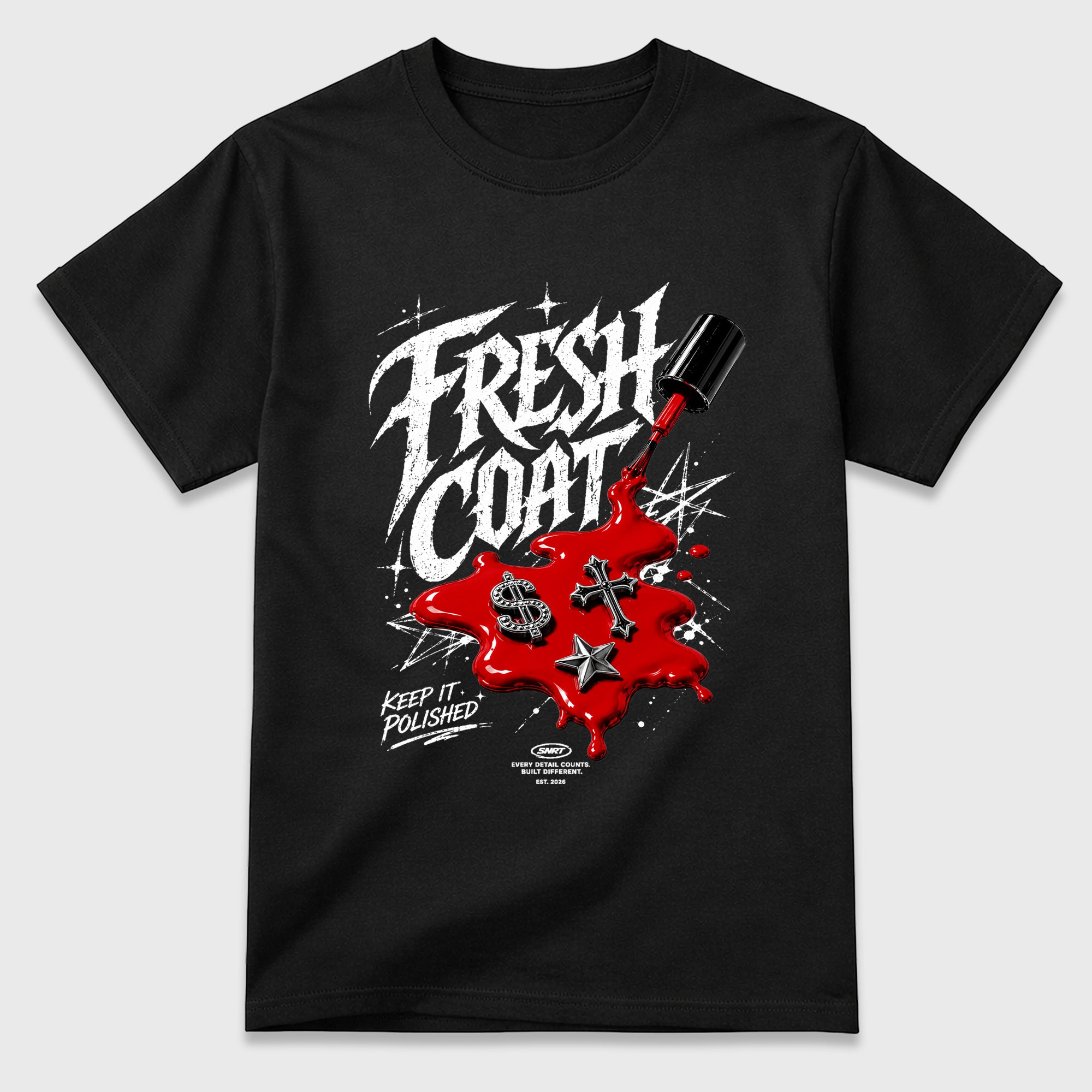 Fresh Coat Graphic T-Shirt featuring original streetwear artwork designed to match the Air Jordan 1 Nails and Grails. Black 2 Graphic T-Shirt.