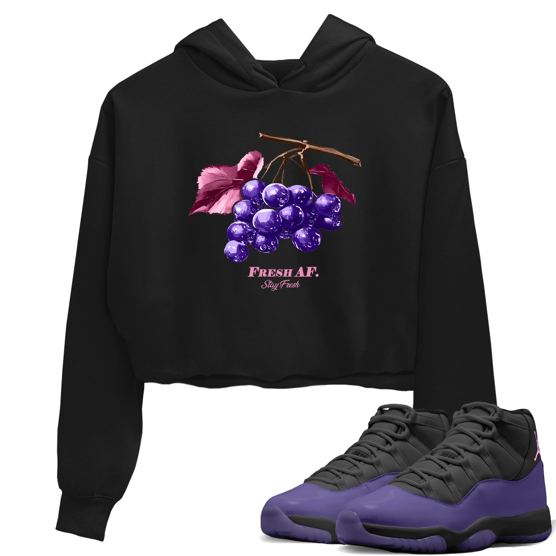 Sneaker match tees – Sneaker Tees To Match Air Jordan 11 Canyon Purple Shoes – Fresh Grape Crop T-Shirt Black 1