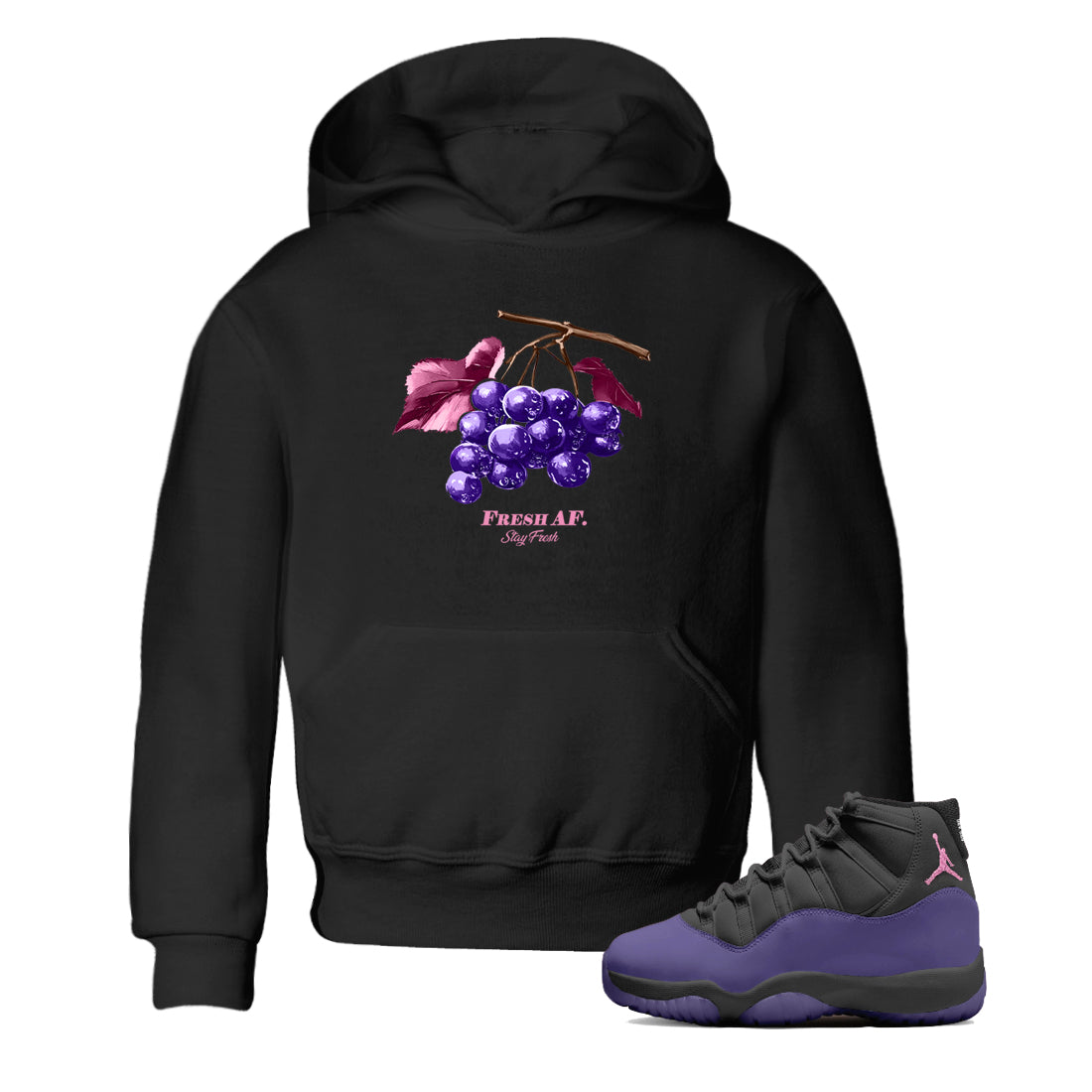 Sneaker match tees – Sneaker Tees To Match Air Jordan 11 Canyon Purple Shoes – Fresh Grape Kids T-Shirt Black 1