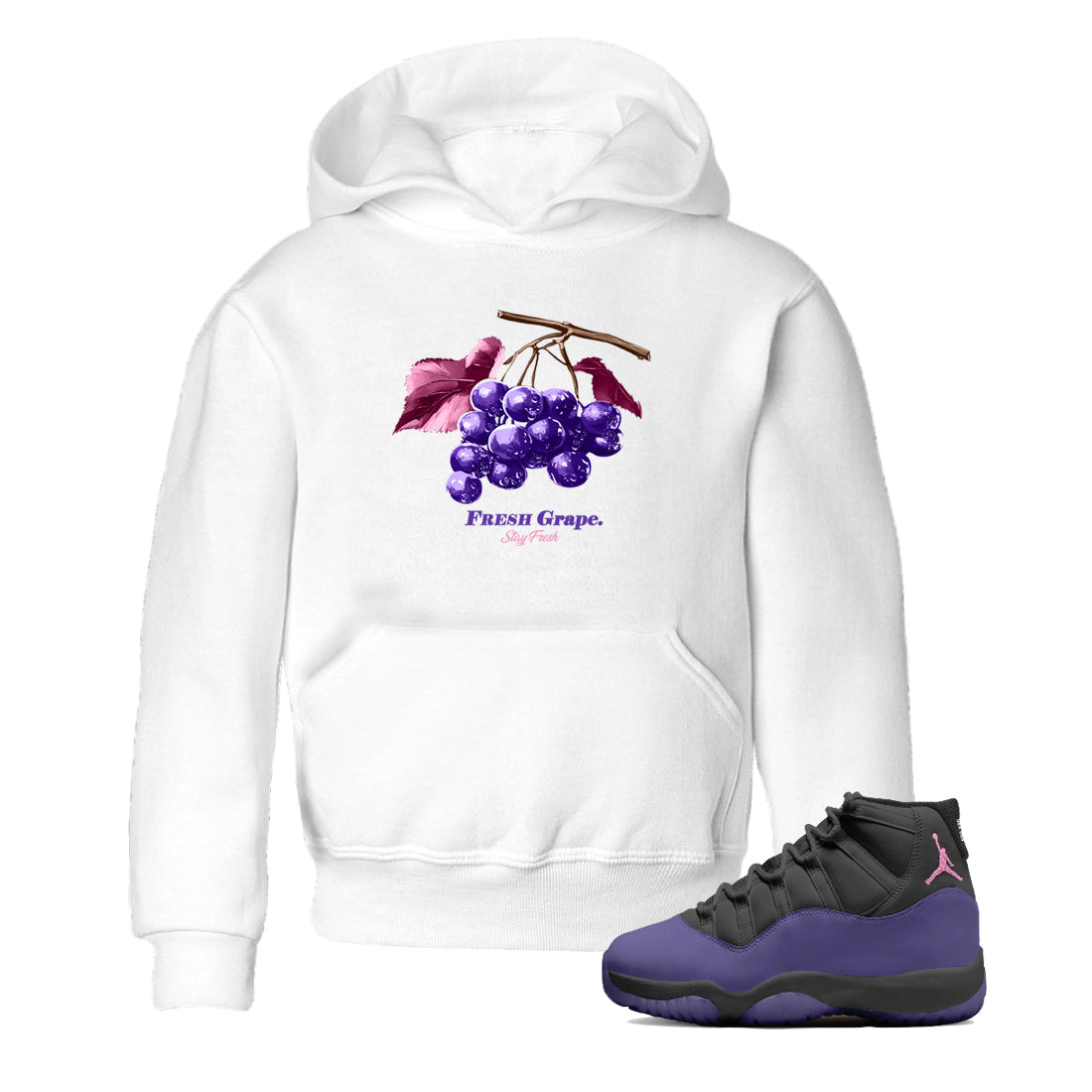 Sneaker match tees – Sneaker Tees To Match Air Jordan 11 Canyon Purple Shoes – Fresh Grape Kids T-Shirt White 1