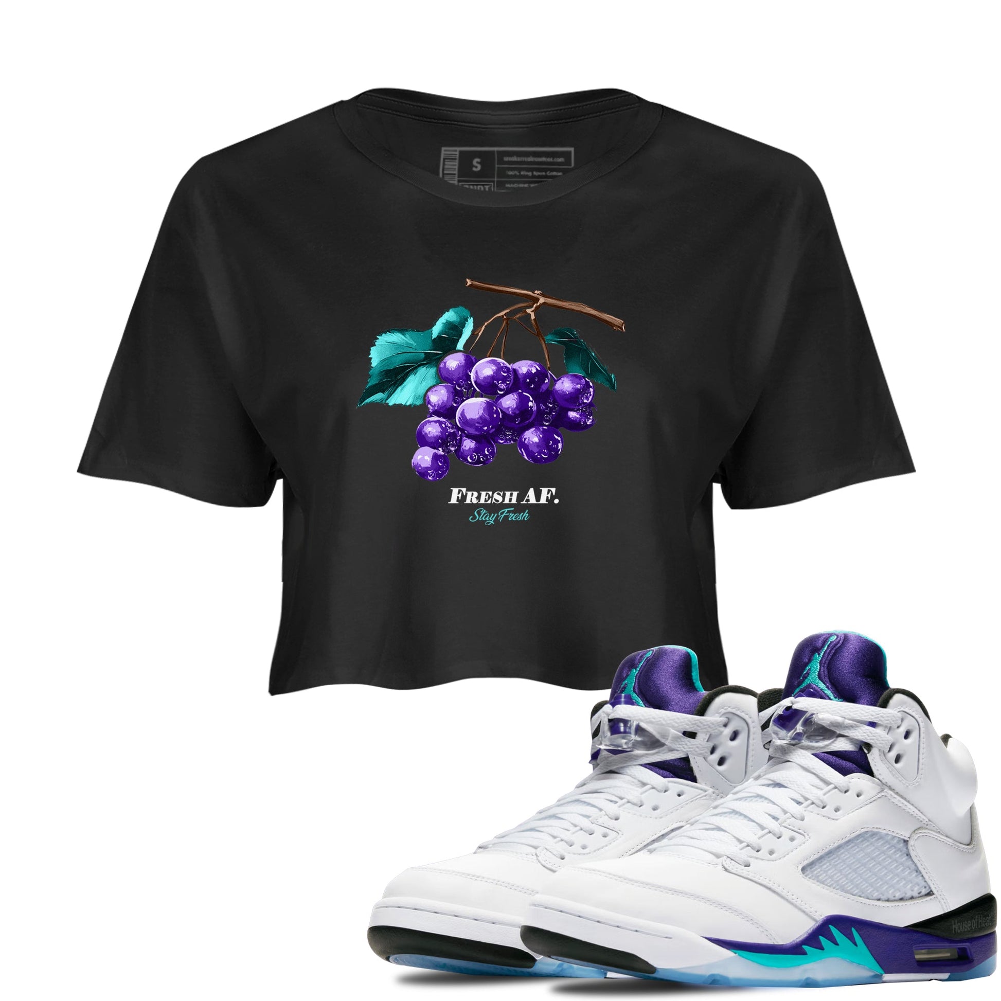 5s Grape shirts to match jordans Fresh Grape best t shirts to wear with jordans AJ 5 OG Grape match shoes to clothes SNRT Sneaker Tees unisex cotton Black 1 crop tee