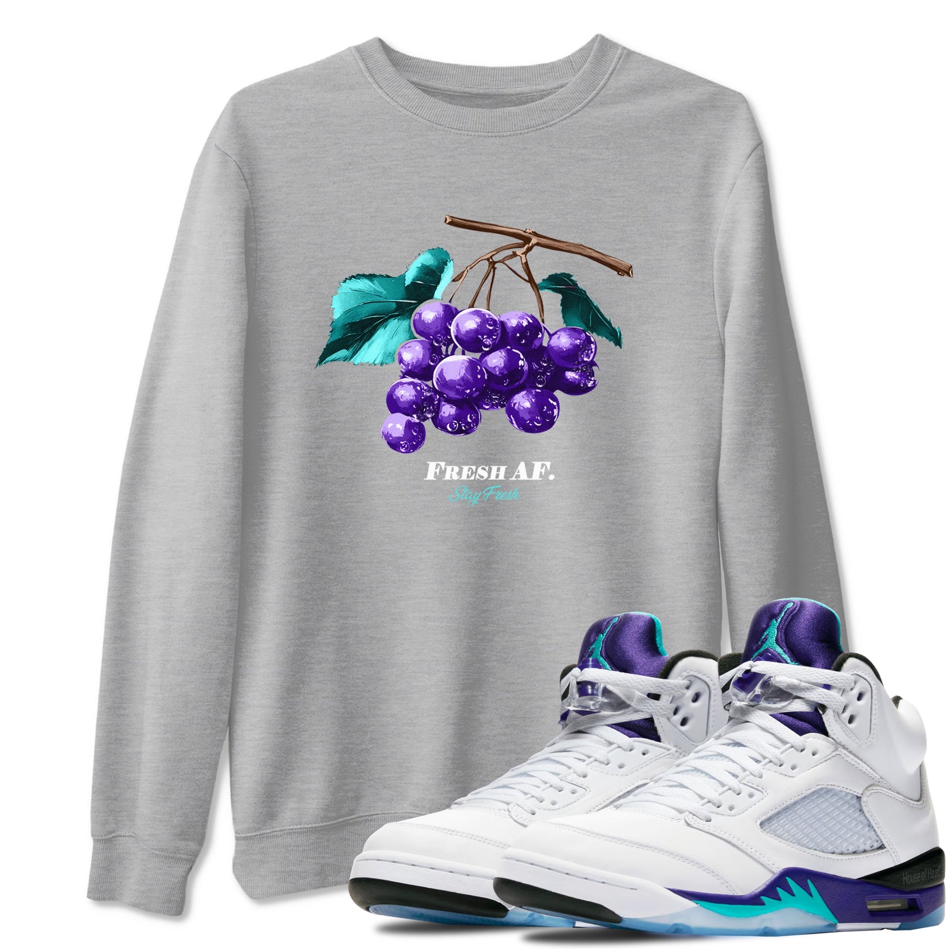 5s Grape shirts to match jordans Fresh Grape best t shirts to wear with jordans Air Jordan 5 Retro Grape match shoes to clothes SNRT Sneaker Tees unisex cotton Heather Grey 1 shirts