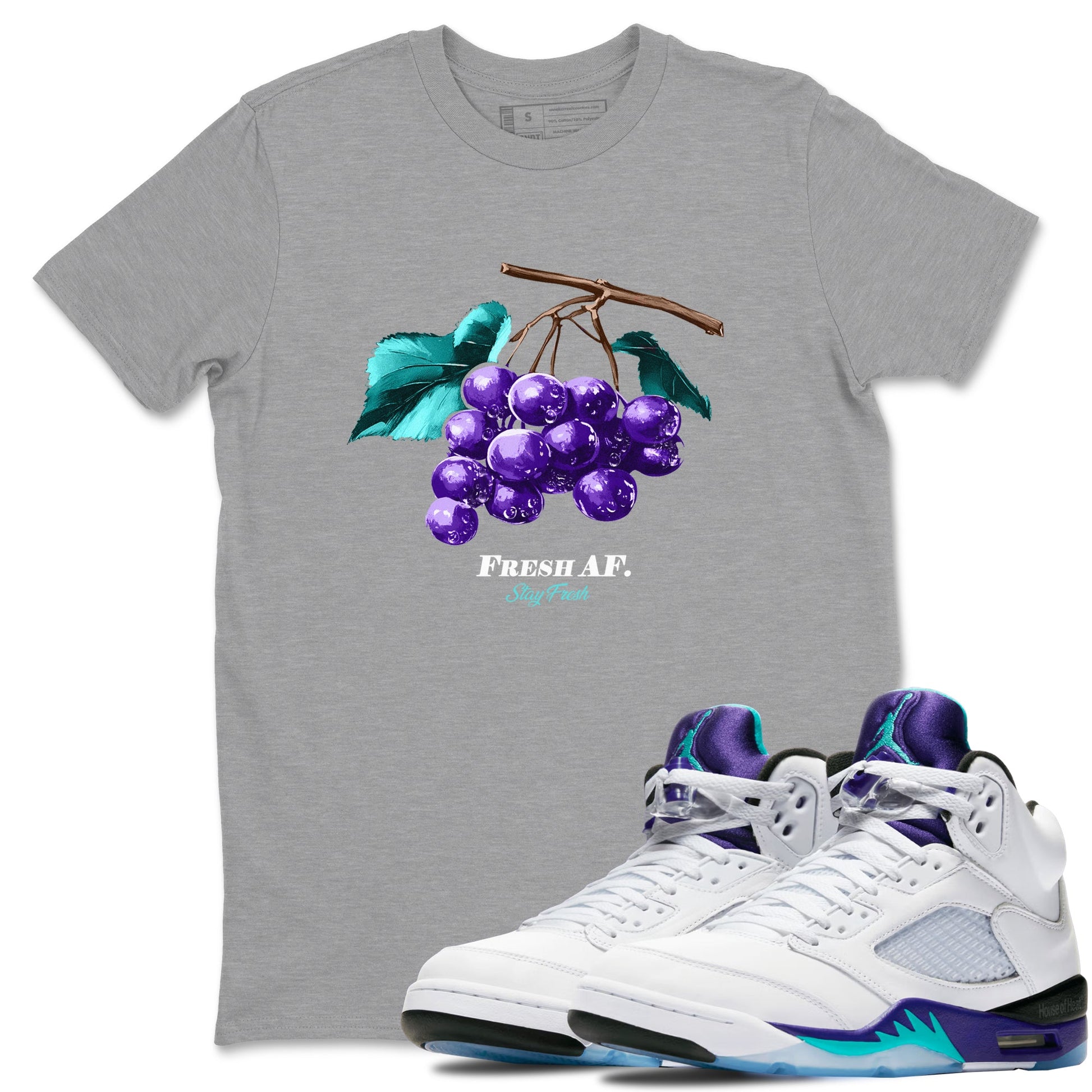 5s Grape shirts to match jordans Fresh Grape best t shirts to wear with jordans AJ 5 OG Grape match shoes to clothes SNRT Sneaker Tees unisex cotton Heather Grey 1 shirts