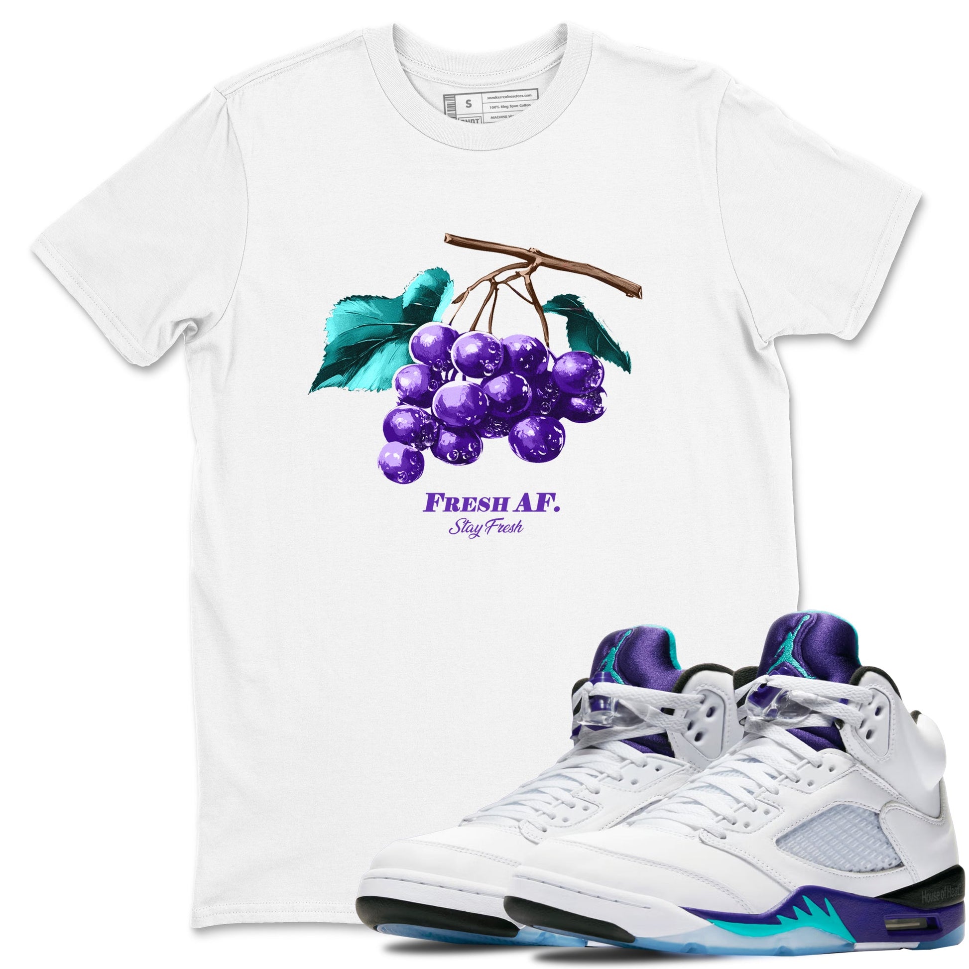 5s Grape shirts to match jordans Fresh Grape best t shirts to wear with jordans AJ 5 OG Grape match shoes to clothes SNRT Sneaker Tees unisex cotton White 1 shirts