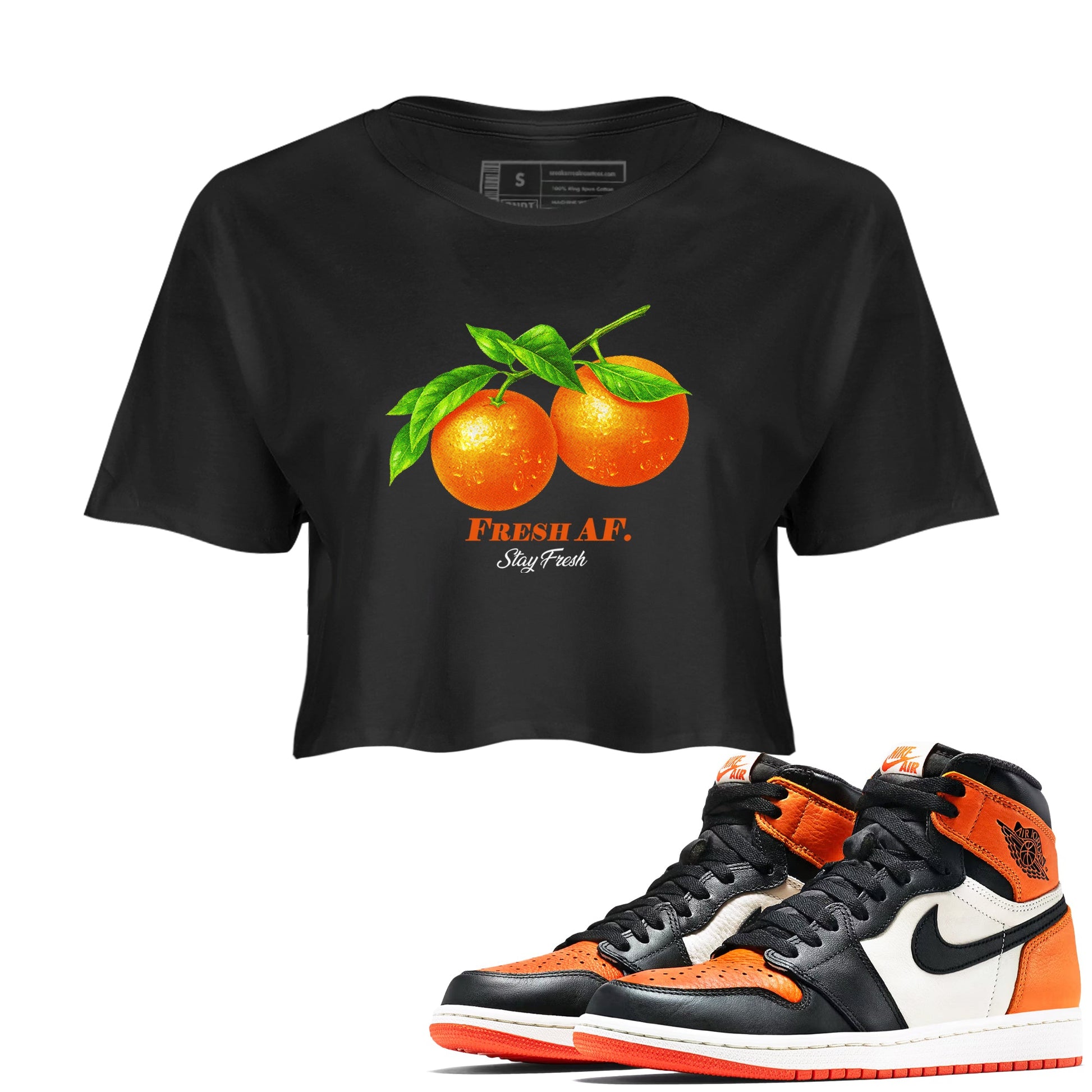 Sneaker match tees – Sneaker Tees To Match Air Jordan 1 Shattered Backboard Shoes – Fresh Orange Crop T-Shirt Black 1