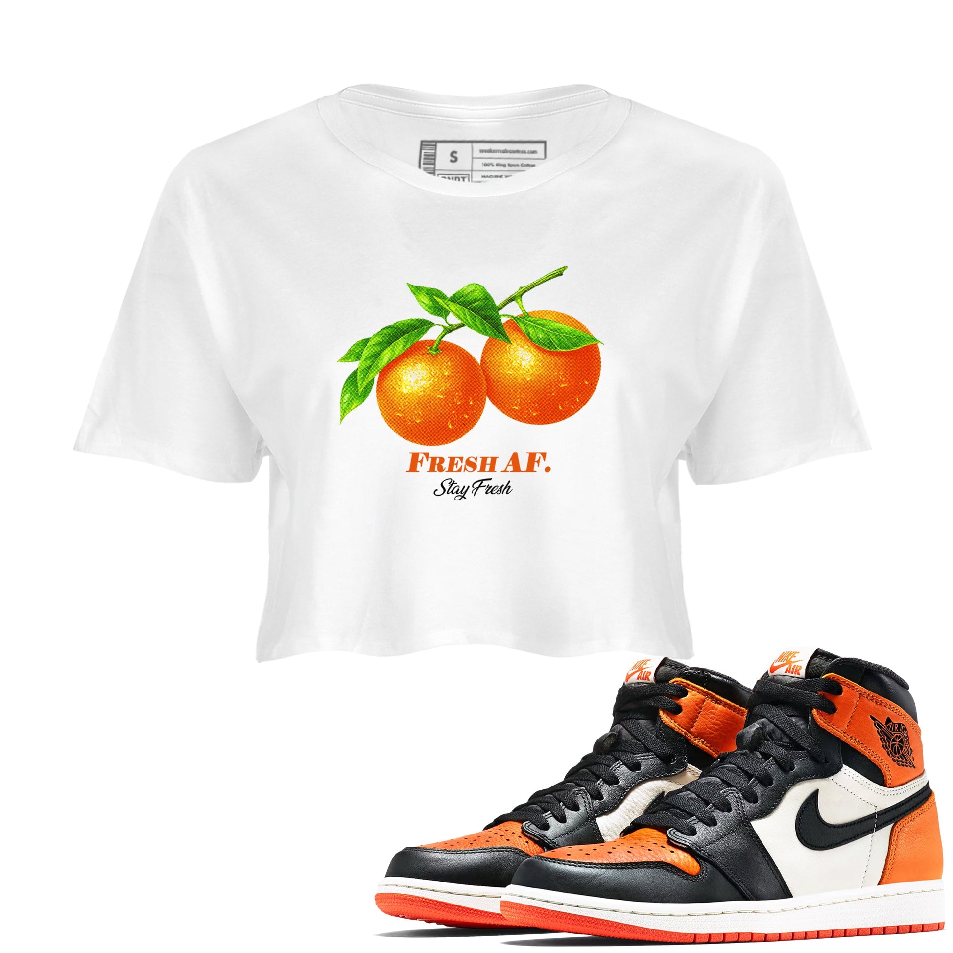 Sneaker match tees – Sneaker Tees To Match Air Jordan 1 Shattered Backboard Shoes – Fresh Orange Crop T-Shirt White 1