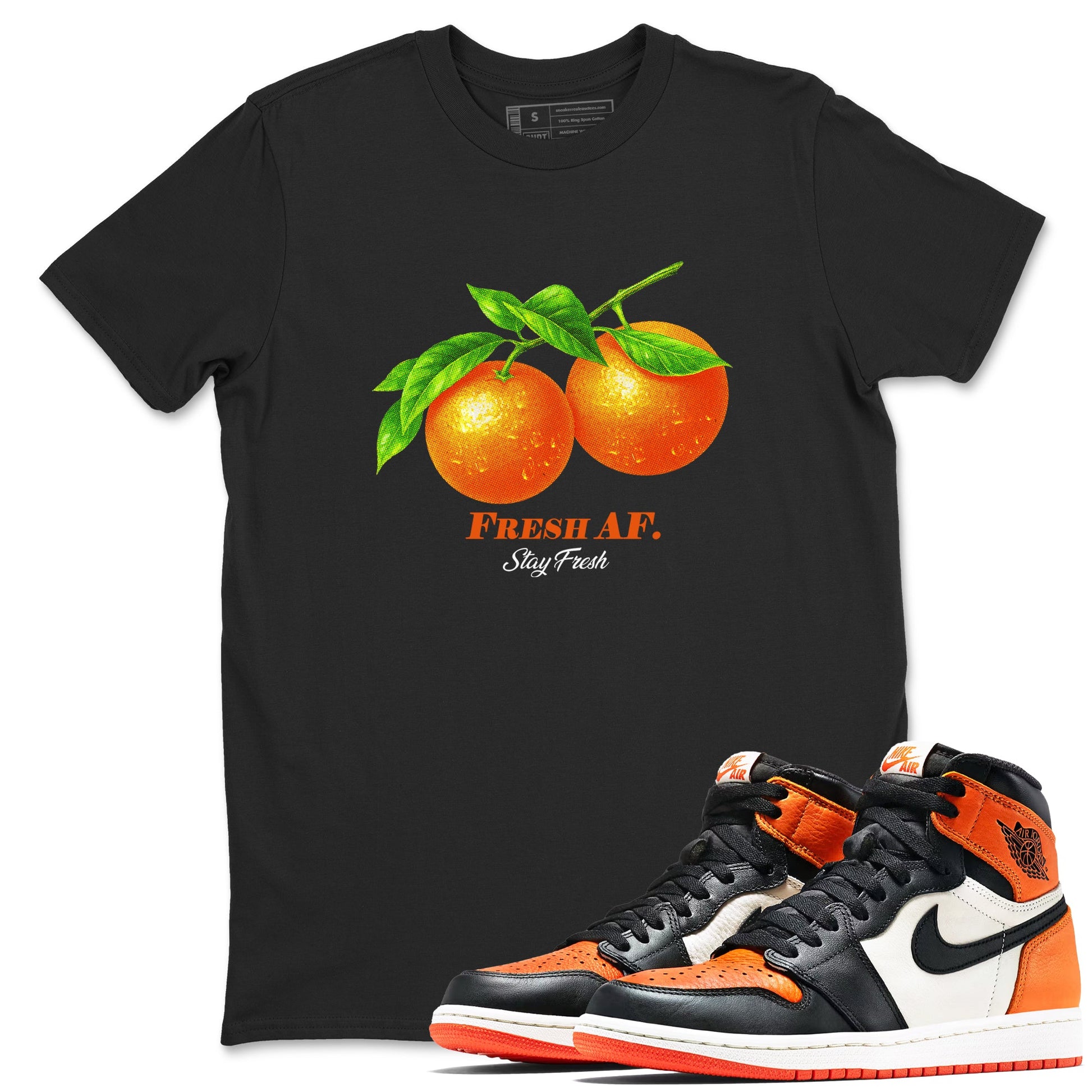 Sneaker match tees – Sneaker Tees To Match Air Jordan 1 Shattered Backboard Shoes – Fresh Orange Tee Black 1