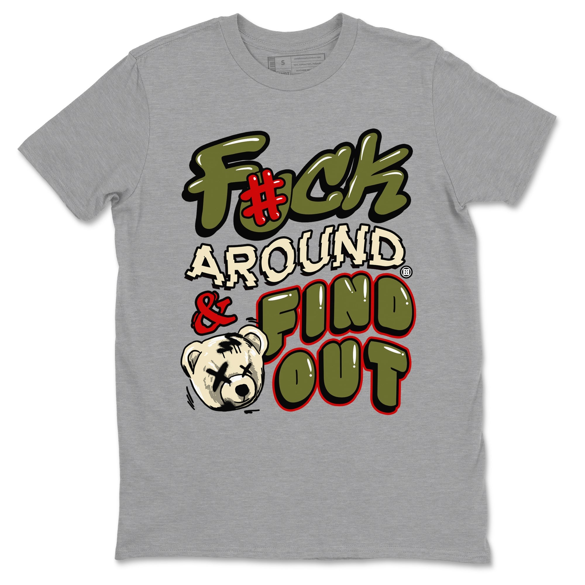 Jordan 1 Olive t shirts to match sneakers Fuck Around And Find Out sneaker match tees Air Jordan 1 Low x Travis Scott Reverse Olive tee SNRT Sneaker Tees unisex cotton Heather Grey 2 shirts