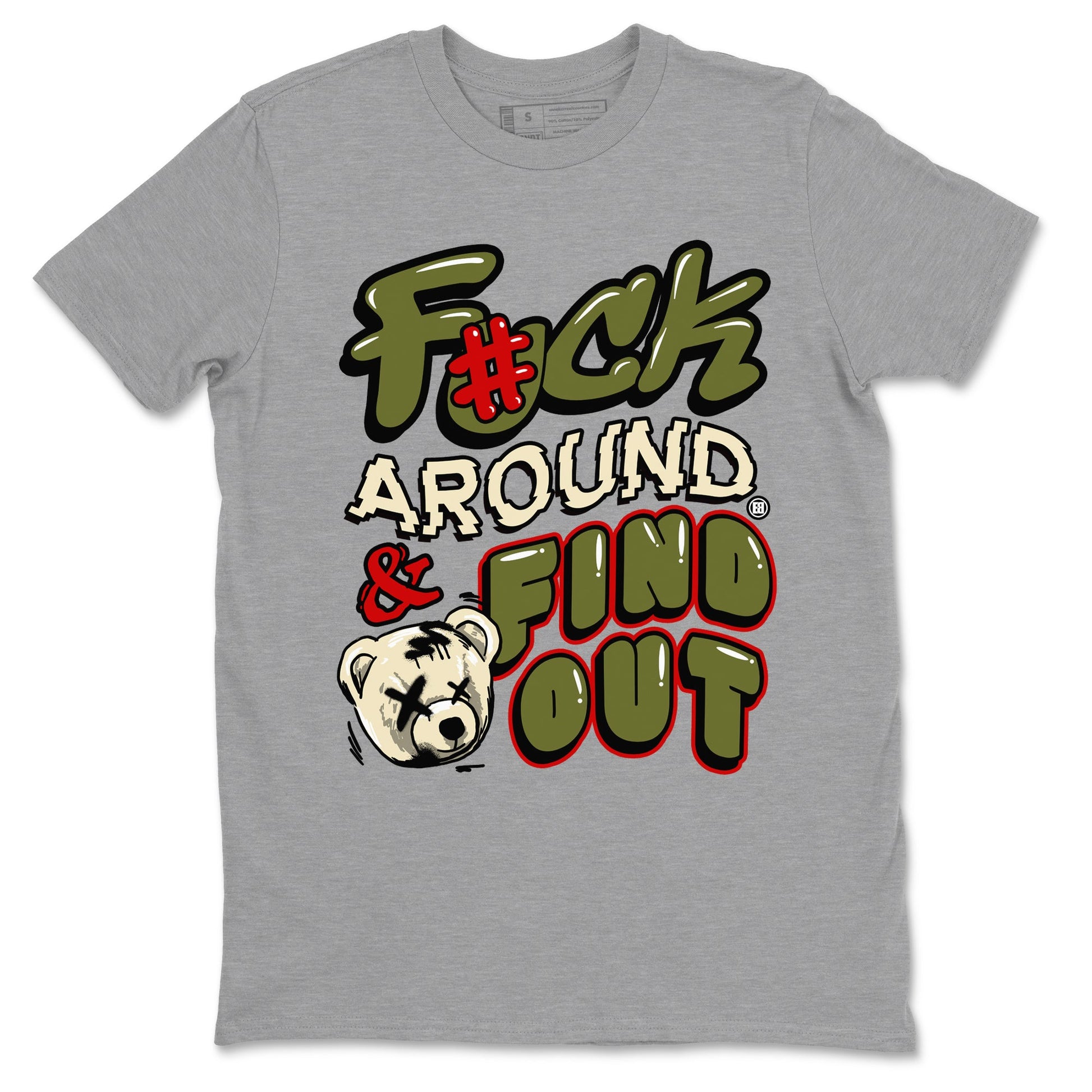 Jordan 1 Olive t shirts to match sneakers Fuck Around And Find Out sneaker match tees Air Jordan 1 Low x Travis Scott Reverse Olive tee SNRT Sneaker Tees unisex cotton Heather Grey 2 shirts