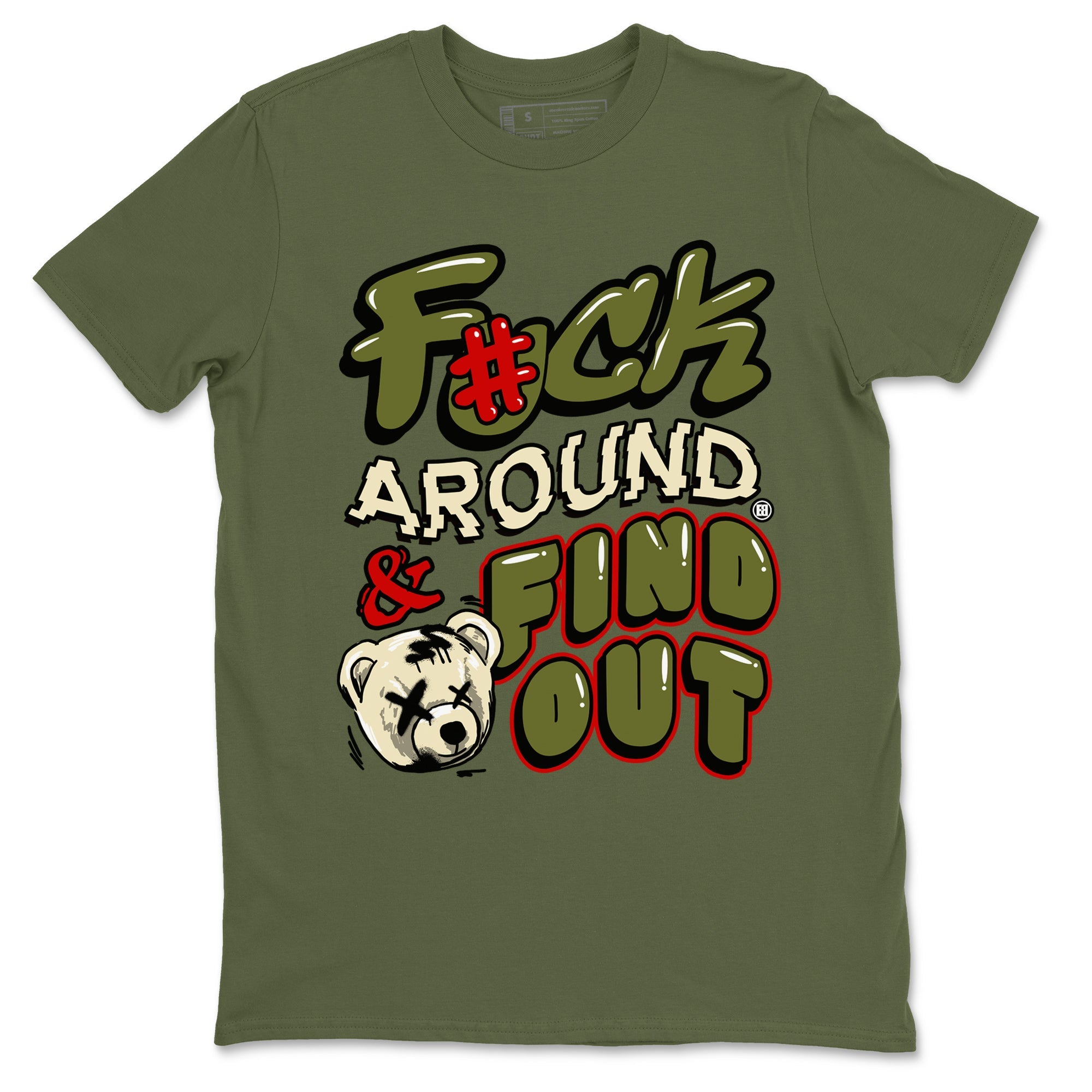 Jordan 1 Olive t shirts to match sneakers Fuck Around And Find Out sneaker match tees Air Jordan 1 Low x Travis Scott Reverse Olive tee SNRT Sneaker Tees unisex cotton Military Green 2 shirts