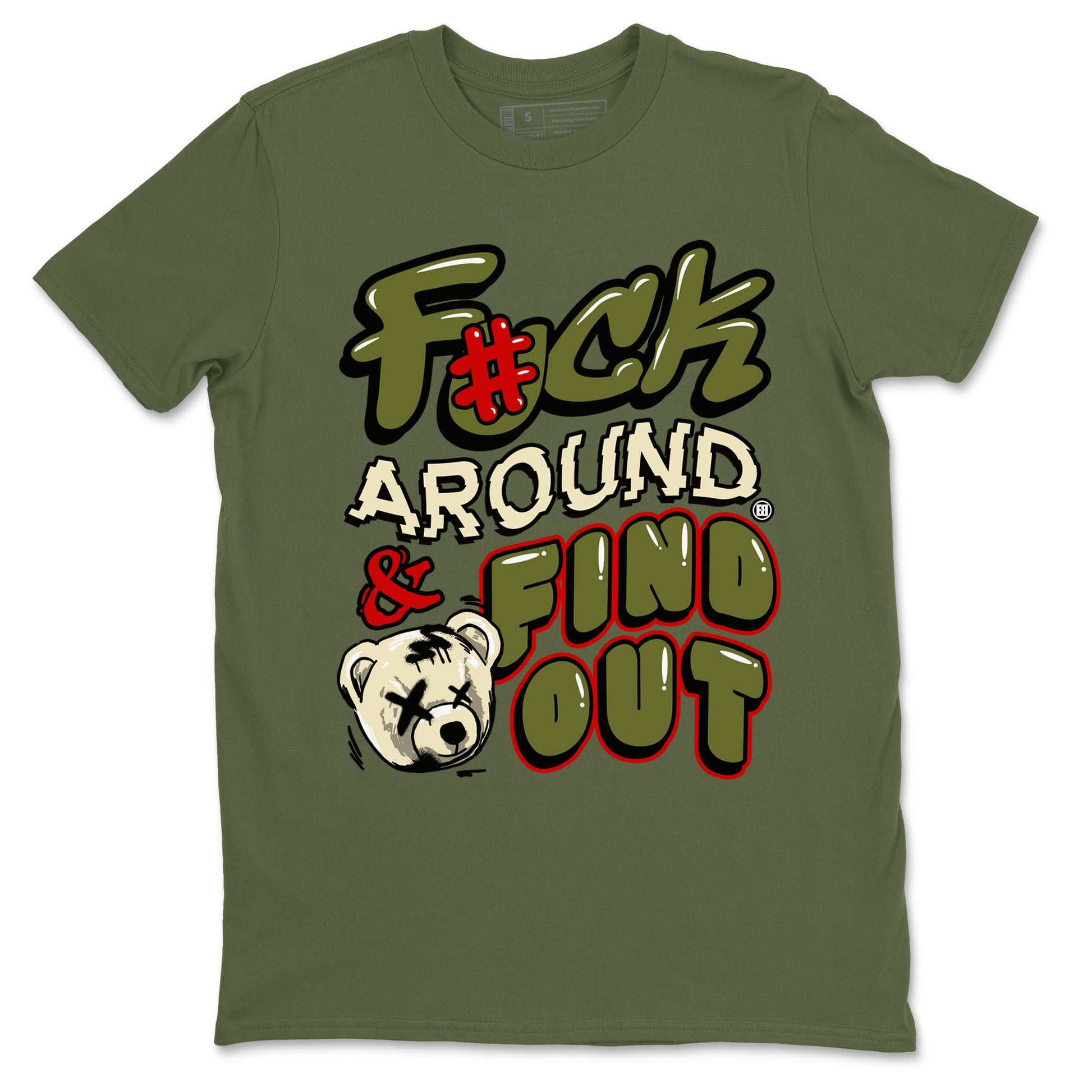 Jordan 1 Olive t shirts to match sneakers Fuck Around And Find Out sneaker match tees Air Jordan 1 Low x Travis Scott Reverse Olive tee SNRT Sneaker Tees unisex cotton Military Green 2 shirts