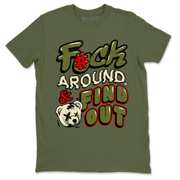 Jordan 1 Olive t shirts to match sneakers Fuck Around And Find Out sneaker match tees Air Jordan 1 Low x Travis Scott Reverse Olive tee SNRT Sneaker Tees unisex cotton Military Green 2 shirts