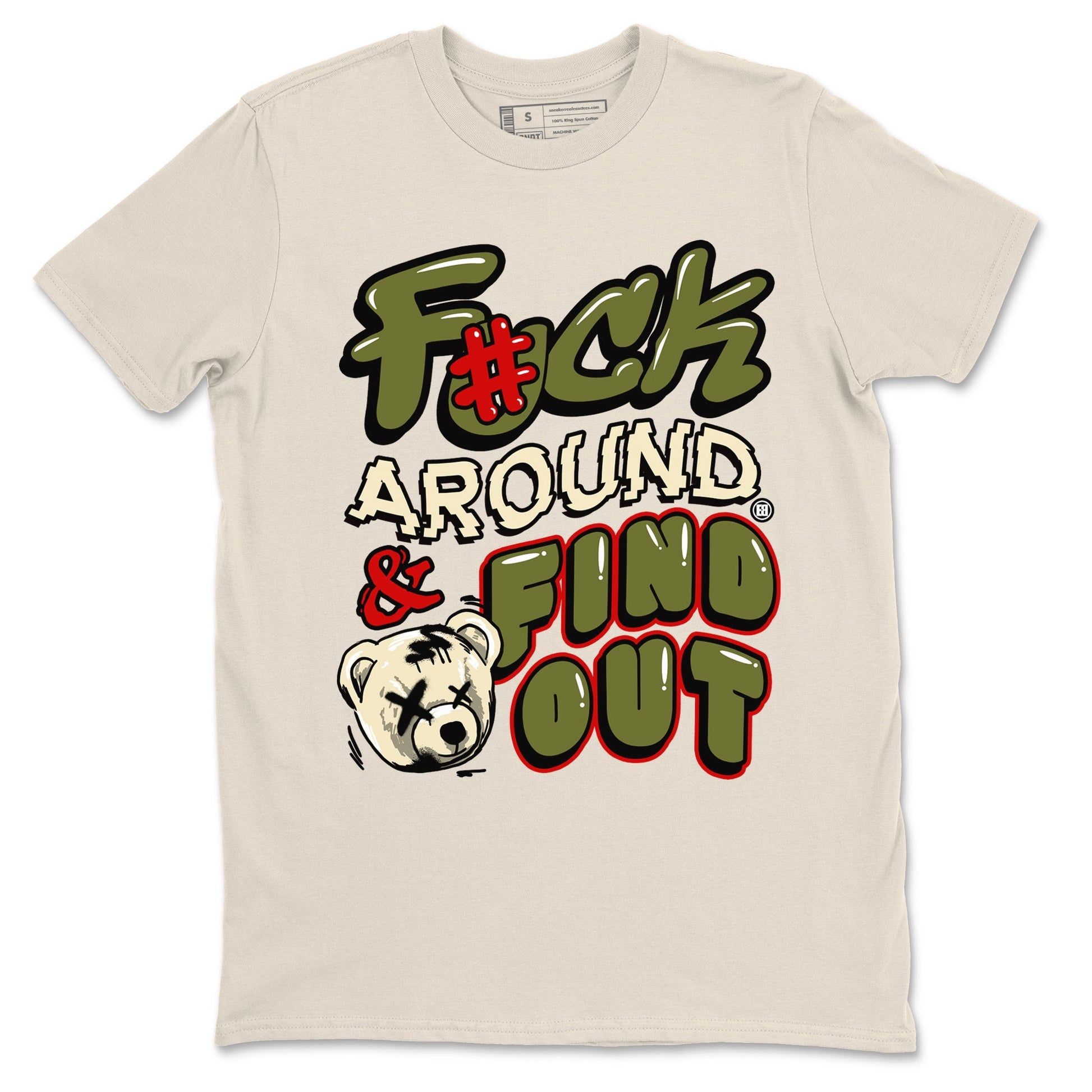 Jordan 1 Olive t shirts to match sneakers Fuck Around And Find Out sneaker match tees Air Jordan 1 Low x Travis Scott Reverse Olive tee SNRT Sneaker Tees unisex cotton Natural 2 shirts