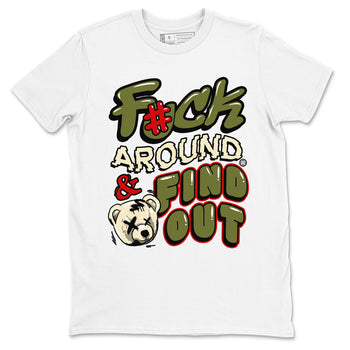 Jordan 1 Olive t shirts to match sneakers Fuck Around And Find Out sneaker match tees Air Jordan 1 Low x Travis Scott Reverse Olive tee SNRT Sneaker Tees unisex cotton White 2 shirts