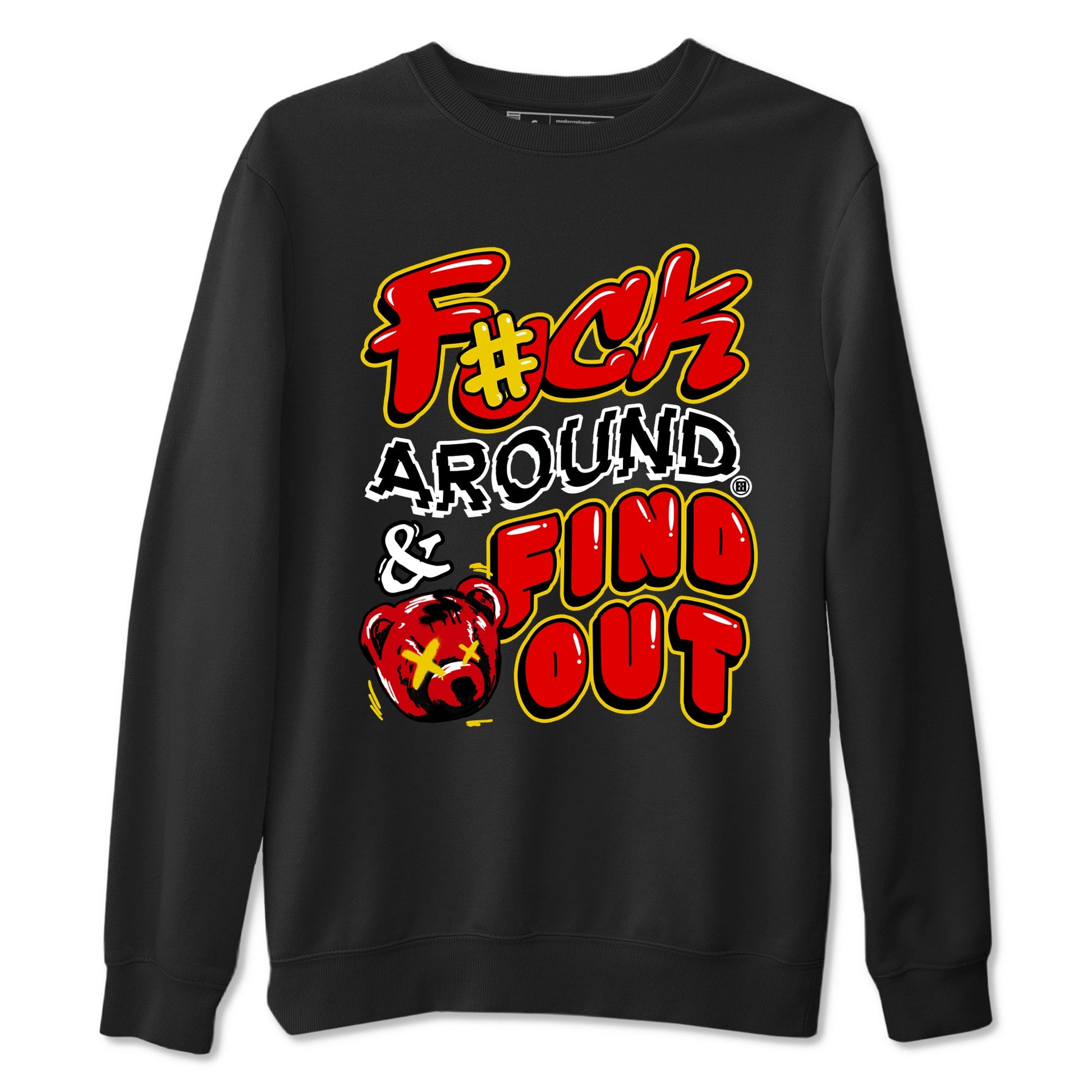 Fuck Around And Find Out sneaker match t-shirt styled to complete your fit with the Air Jordan 14 Challenge Red sneakers, graphic shirts in Black 1.