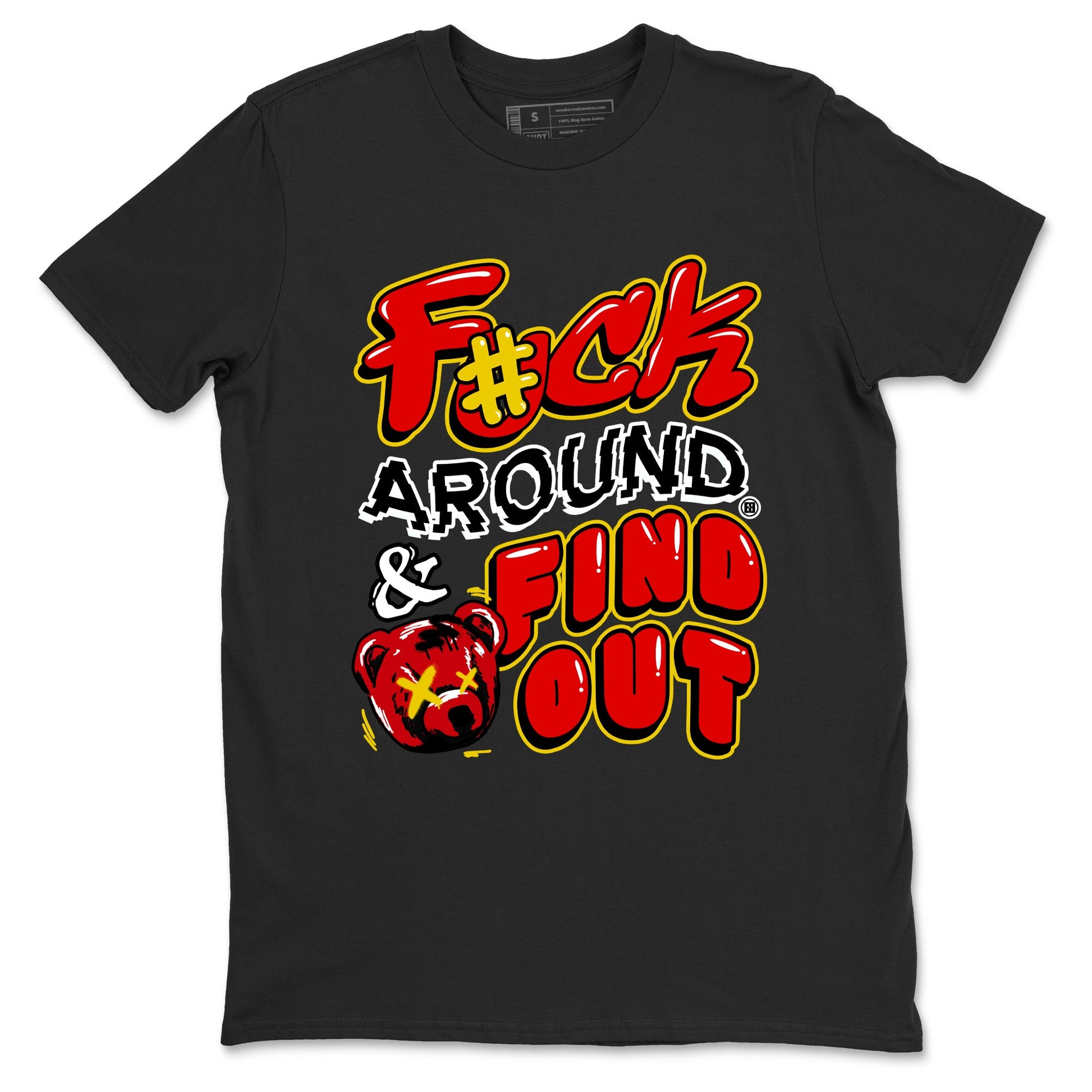 Fuck Around And Find Out sneaker match t-shirt styled to complete your fit with the Air Jordan 14 Challenge Red sneakers, graphic shirts in Black 2.