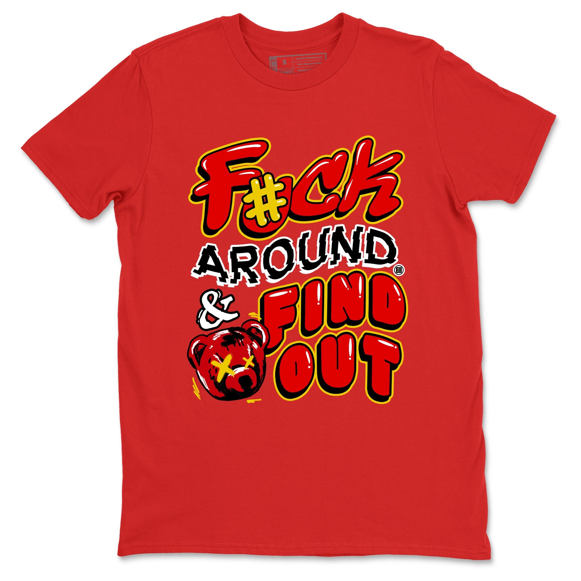 Fuck Around And Find Out sneaker match t-shirt styled to complete your fit with the Air Jordan 14 Challenge Red sneakers, graphic shirts in Red 2.