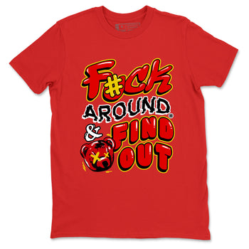 Fuck Around And Find Out sneaker match t-shirt styled to complete your fit with the Air Jordan 14 Challenge Red sneakers, graphic shirts in Red 2.