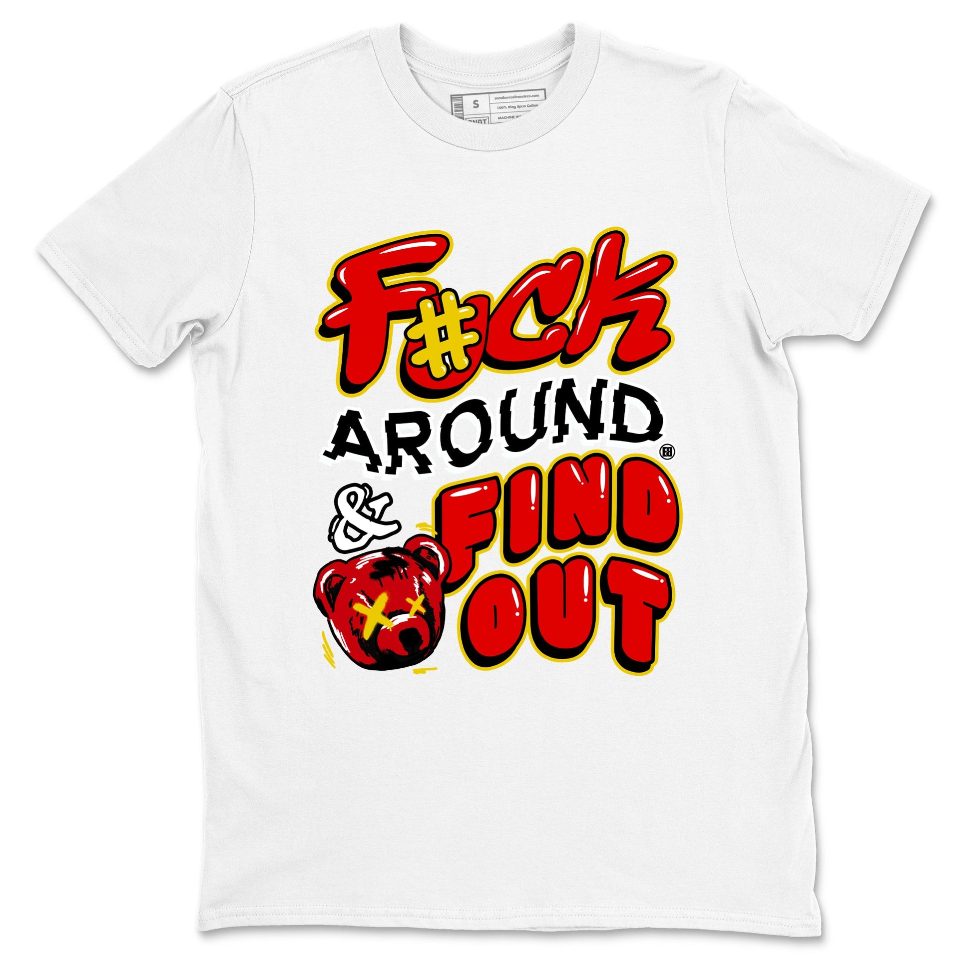 Fuck Around And Find Out sneaker match t-shirt styled to complete your fit with the Air Jordan 14 Challenge Red sneakers, graphic shirts in White 2.