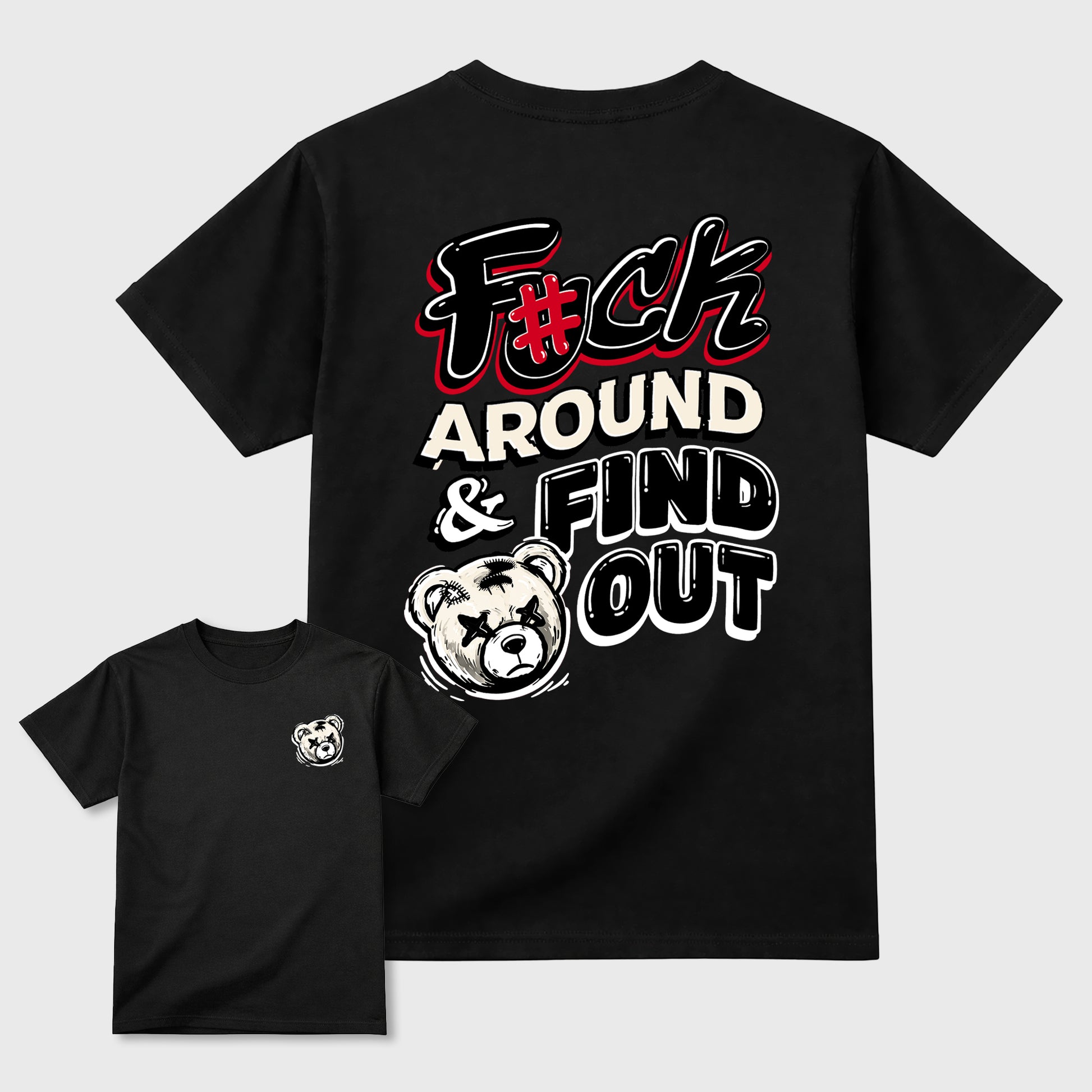 Fuck Around and Find Outgraphic t-shirt. Streetwear sneakerfit. Sneaker outfit. Complete your fit with the 1s Flight Club, shown in Black.