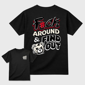 Fuck Around and Find Outgraphic t-shirt. Streetwear sneakerfit. Sneaker outfit. Complete your fit with the 1s Flight Club, shown in Black.