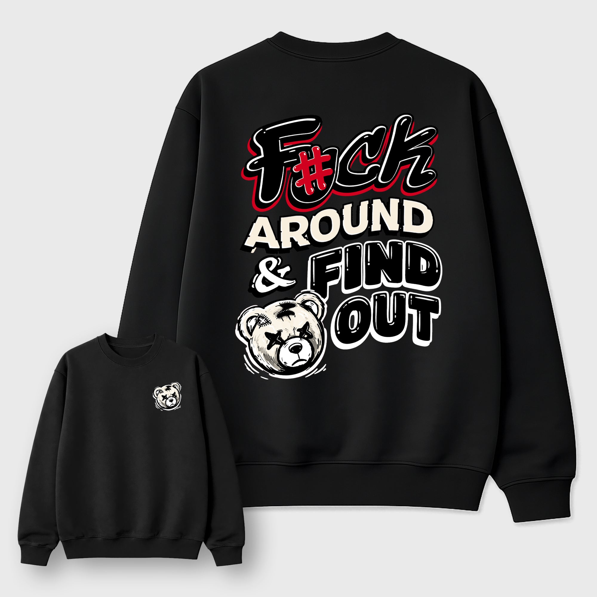 Fuck Around and Find Outgraphic t-shirt. Streetwear sneakerfit. Sneaker outfit. Complete your fit with the 1s Flight Club, shown in Black.