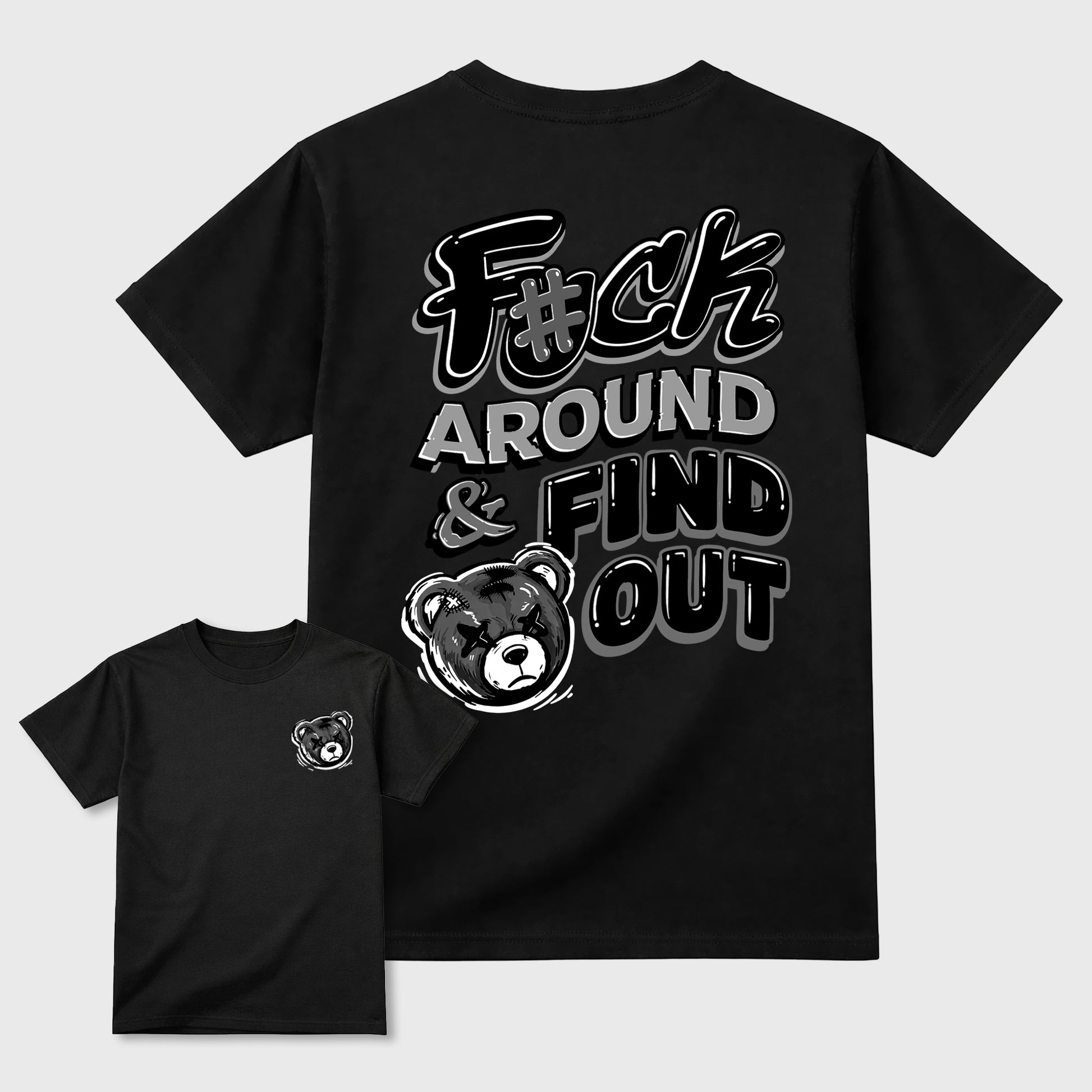 Fuck Around and Find Out graphic t-shirt styled to complete your sneaker outfit with the 6s Cap&Gown, shown in Black.