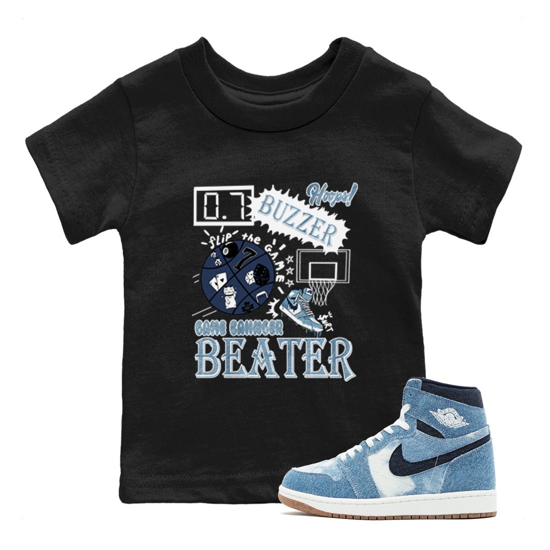 1s Denim shirts to match jordans Game Changer sneaker match tees Air Jordan 1 Denim SNRT Sneaker Tees streetwear brand Baby and Youth Black 1 cotton tee