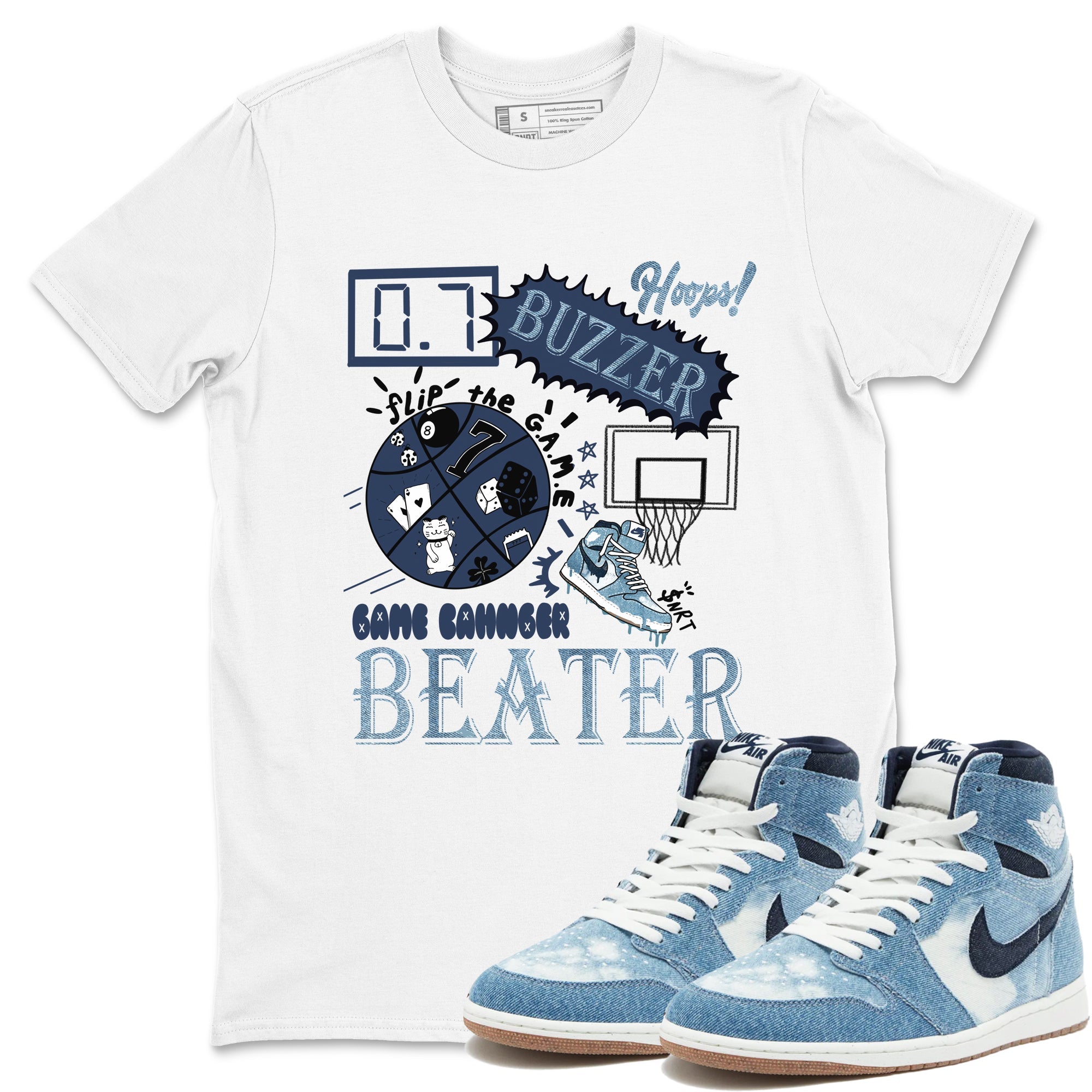 1s Denim shirts to match jordans Game Changer sneaker match tees Air Jordan 1 Denim SNRT Sneaker Tees streetwear brand White 1 unisex cotton tee