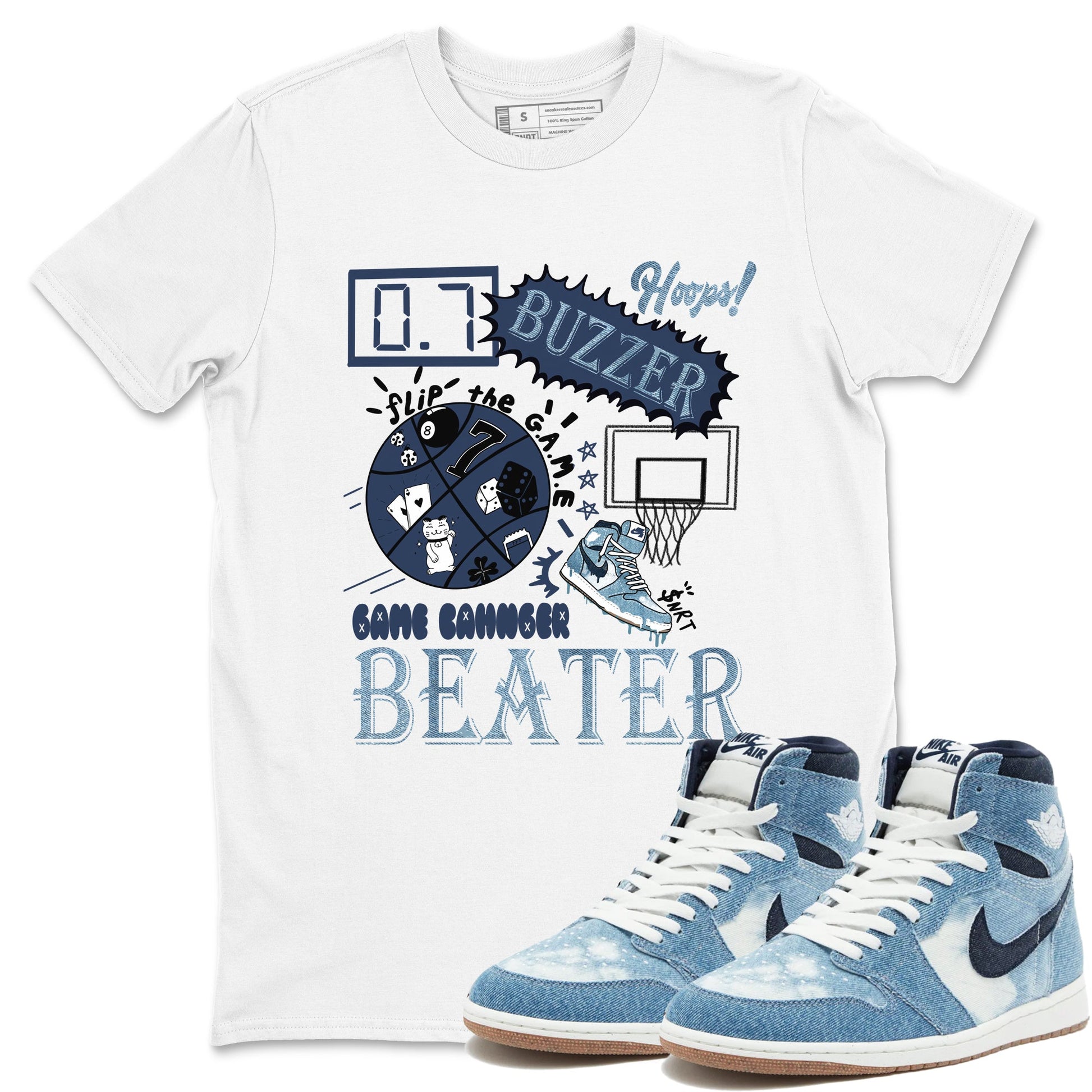 1s Denim shirts to match jordans Game Changer sneaker match tees Air Jordan 1 Denim SNRT Sneaker Tees streetwear brand White 1 unisex cotton tee