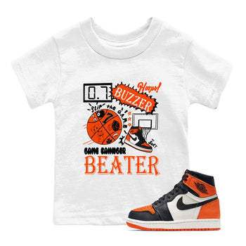Game Changer baby and kids t-shirt crafted for little sneakerheads to shine with the Air Jordan 1 Shattered Backboard sneakers, displayed in White 1.