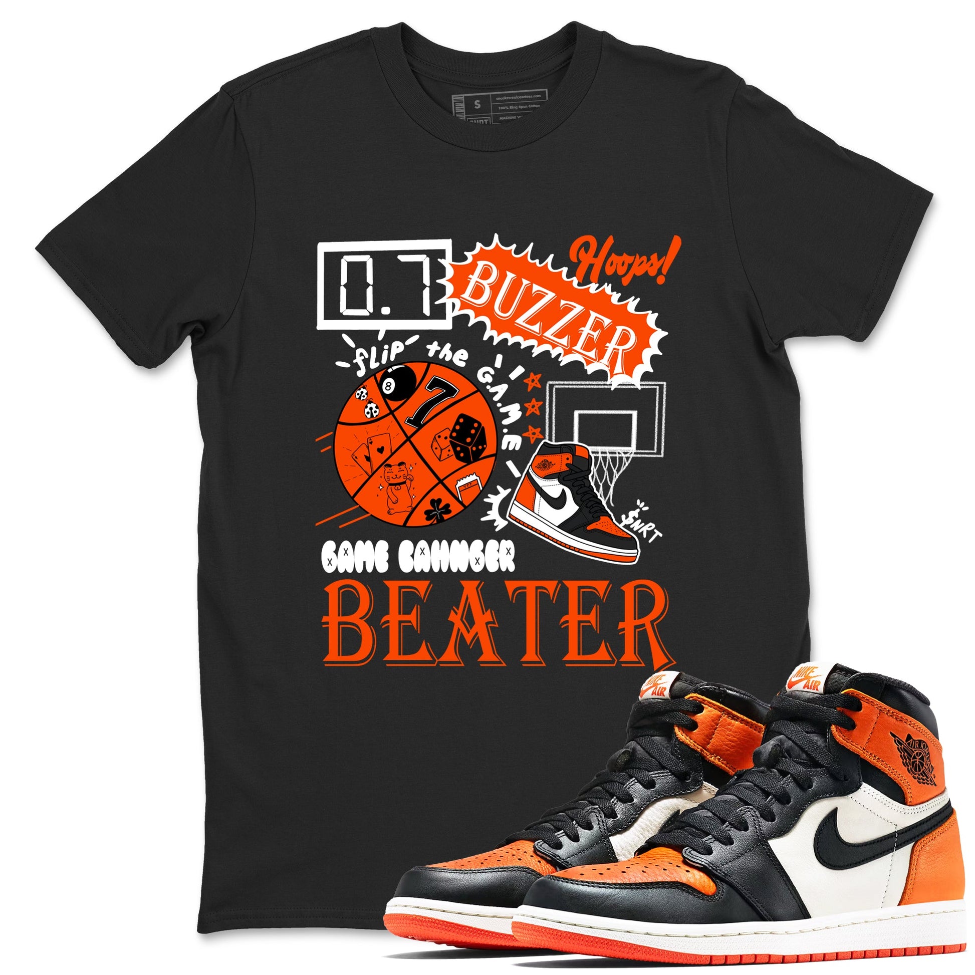 Game Changer sneaker match t-shirt styled to complete your fit with the Air Jordan 1 Shattered Backboard sneakers, shown in Black 1.