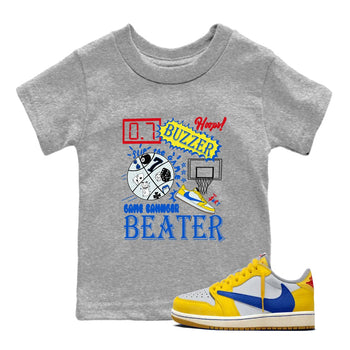 1s Travis Scott Canary shirt to match jordans Game Changer sneaker tees Air Jordan 1 Travis Scott Canary SNRT sneaker release tees baby toddler Heather Grey 1 cotton Shirt