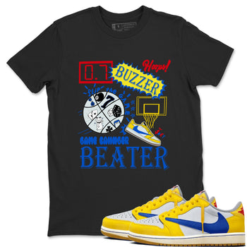 1s Travis Scott Canary shirt to match jordans Game Changer sneaker tees Air Jordan 1 Travis Scott Canary SNRT Sneaker Release Tees unisex cotton Black 1 crew neck shirt