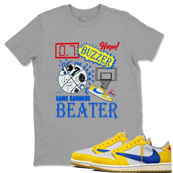 1s Travis Scott Canary shirt to match jordans Game Changer sneaker tees Air Jordan 1 Travis Scott Canary SNRT Sneaker Release Tees unisex cotton Heather Grey 1 crew neck shirt