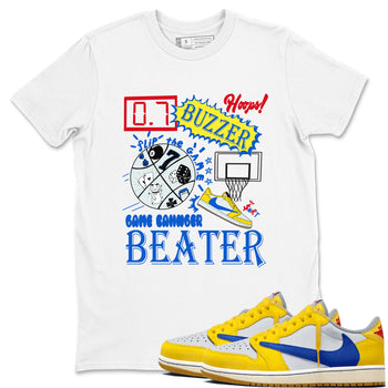 1s Travis Scott Canary shirt to match jordans Game Changer sneaker tees Air Jordan 1 Travis Scott Canary SNRT Sneaker Release Tees unisex cotton White 1 crew neck shirt