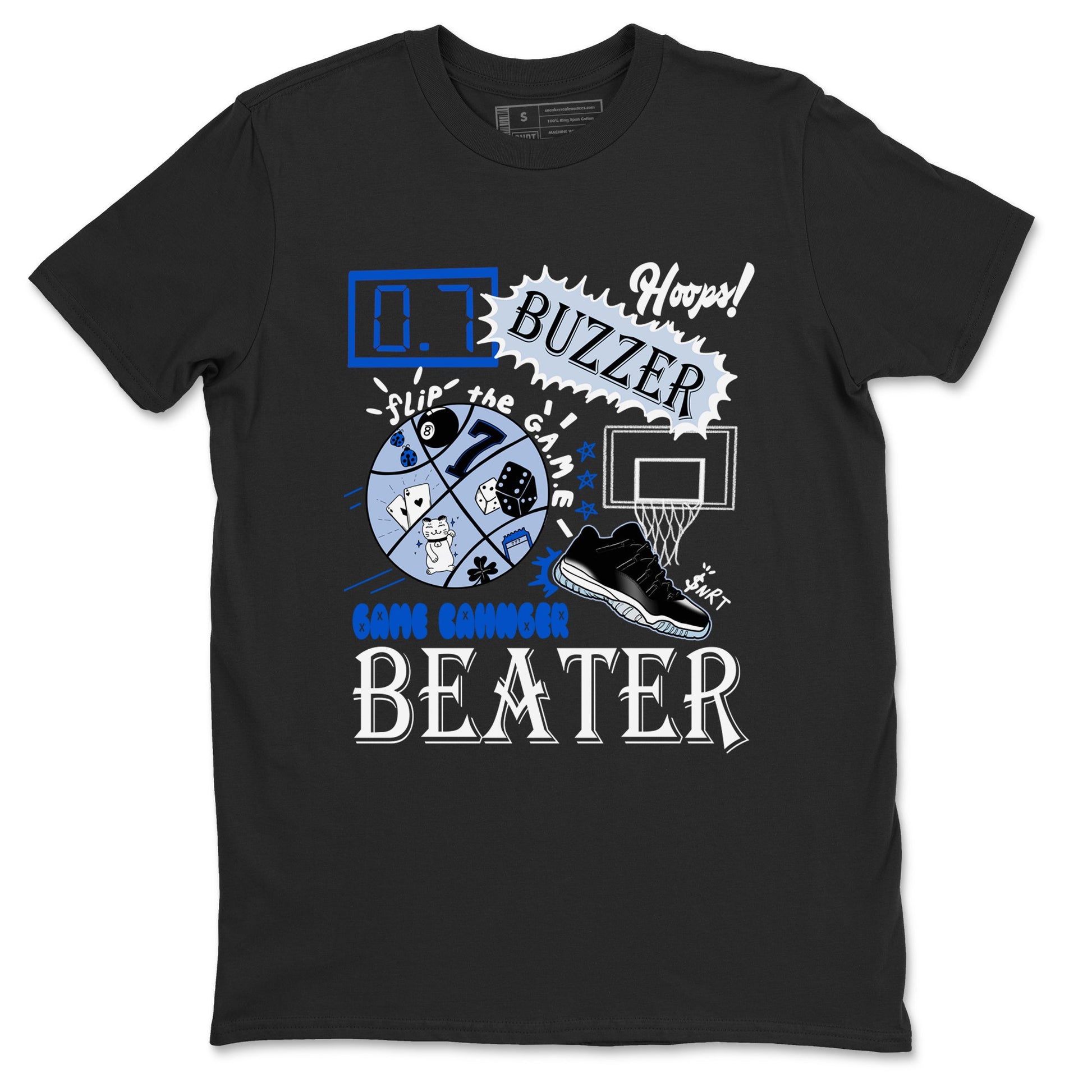AJ11 Black and Varsity Royal shirt to match jordans Game Changer sneaker tees Air Jordan 11 Black and Varsity Royal SNRT Sneaker Release Tees unisex cotton Black 2 crew neck shirt