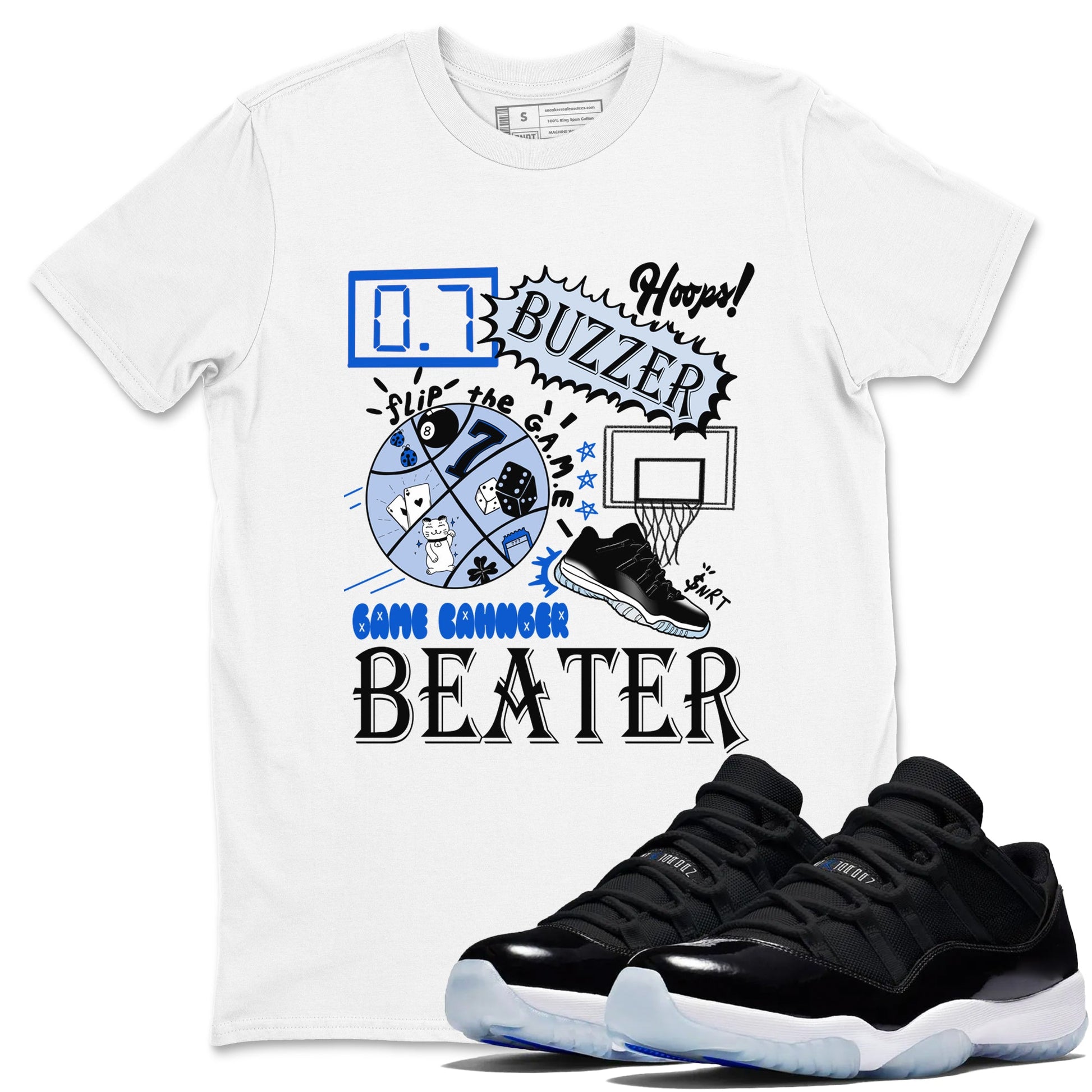 AJ11 Black and Varsity Royal shirt to match jordans Game Changer sneaker tees Air Jordan 11 Black and Varsity Royal SNRT Sneaker Release Tees unisex cotton White 1 crew neck shirt