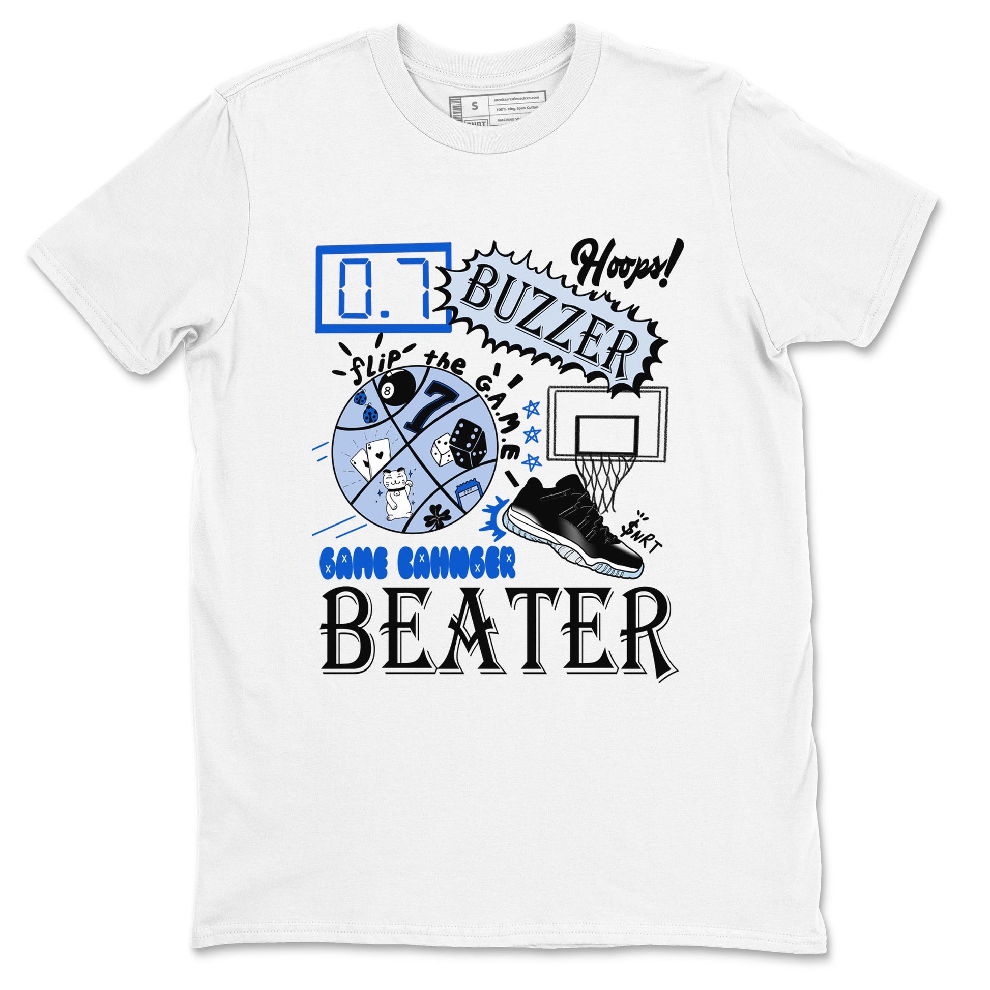 AJ11 Black and Varsity Royal shirt to match jordans Game Changer sneaker tees Air Jordan 11 Black and Varsity Royal SNRT Sneaker Release Tees unisex cotton White 2 crew neck shirt