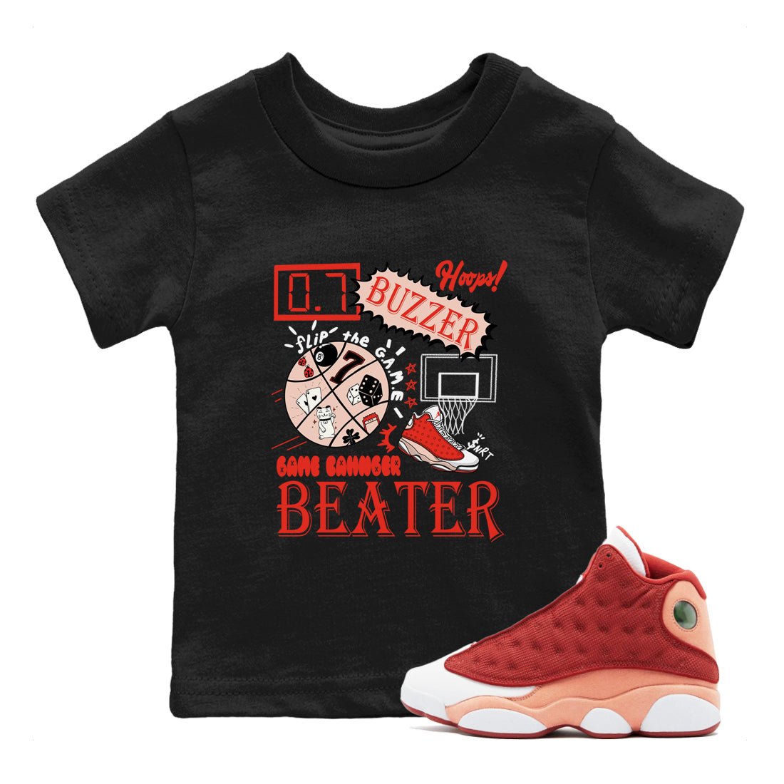AJ13 Dune Red shirts to match jordans Game Changer sneaker match tees Air Jordan 13 Dune Red SNRT Sneaker Tees streetwear brand Baby and Youth Black 1 cotton tee
