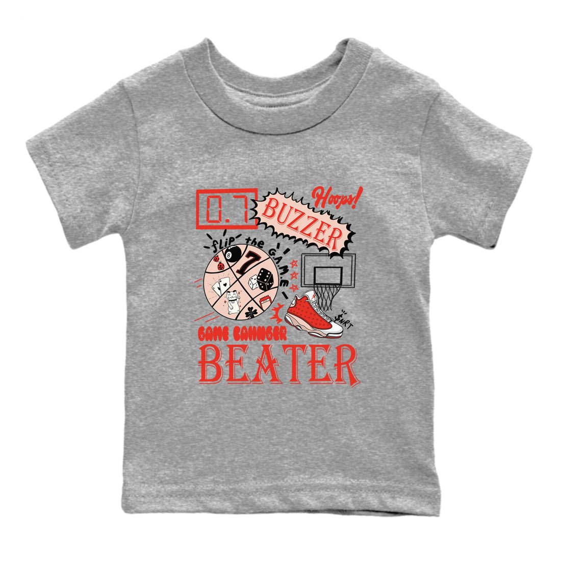 AJ13 Dune Red shirts to match jordans Game Changer sneaker match tees Air Jordan 13 Dune Red SNRT Sneaker Tees streetwear brand Baby and Youth Heather Grey 2 cotton tee