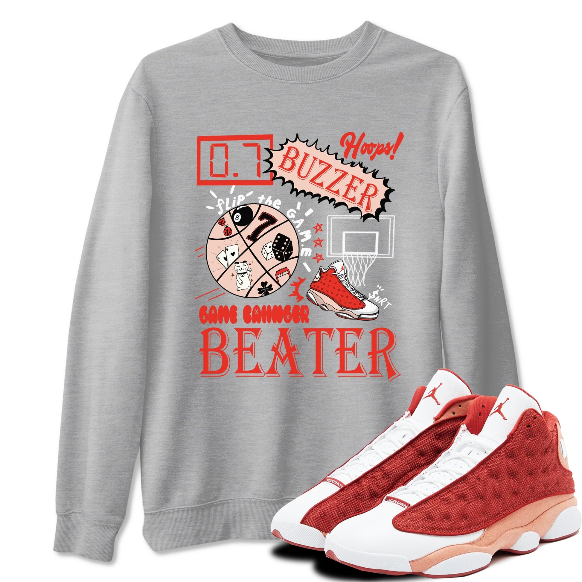 AJ13 Dune Red shirts to match jordans Game Changer sneaker match tees Air Jordan 13 Dune Red SNRT Sneaker Tees streetwear brand Heather Grey 1 unisex cotton tee