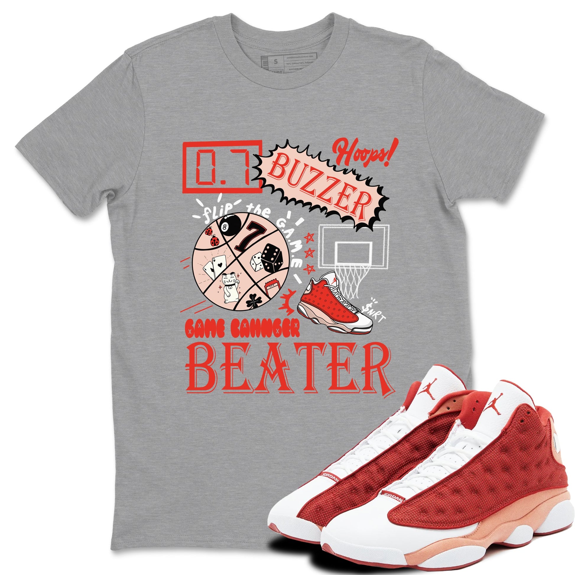 AJ13 Dune Red shirts to match jordans Game Changer sneaker match tees Air Jordan 13 Dune Red SNRT Sneaker Tees streetwear brand Heather Grey 1 unisex cotton tee
